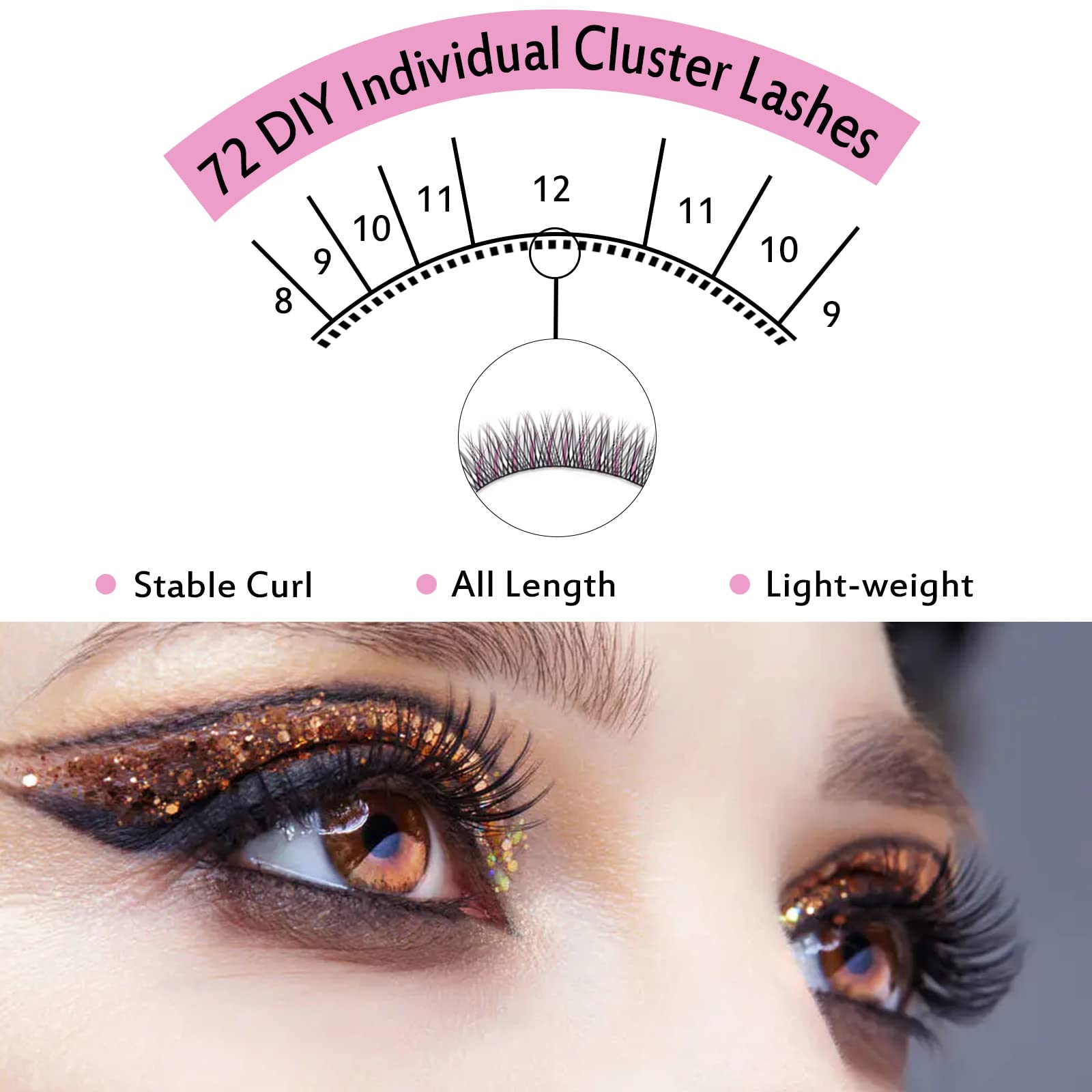 72 Pcs Cluster Lashes - DIY Individual Eyelash Extensions, Super Thin Band, Reusable & Comfortable (Natural, D-14mm) for Everyday Glam & Special Occasions