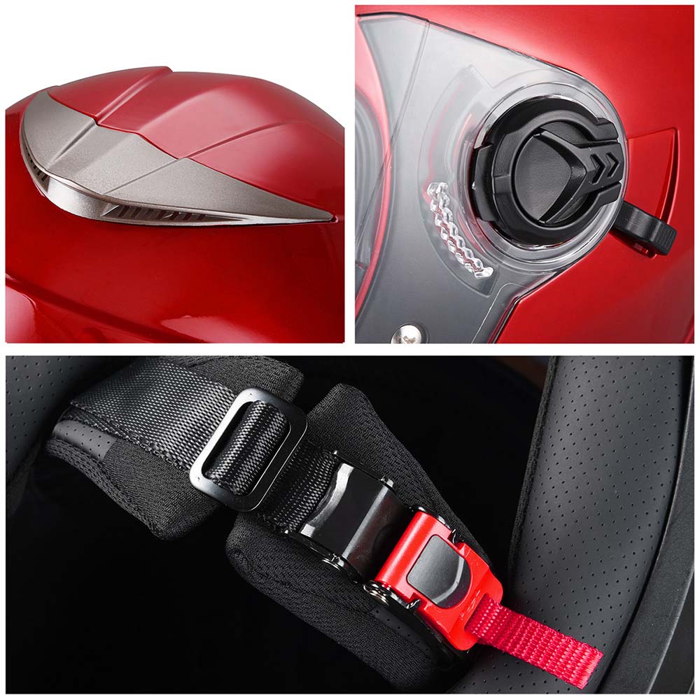 TheLAShop DOT Approved Full Face Motorcycle Helmet with Dual Visor - High Visibility RUN F Red for Street Biking & Racing - Safety Gear for Men & Women