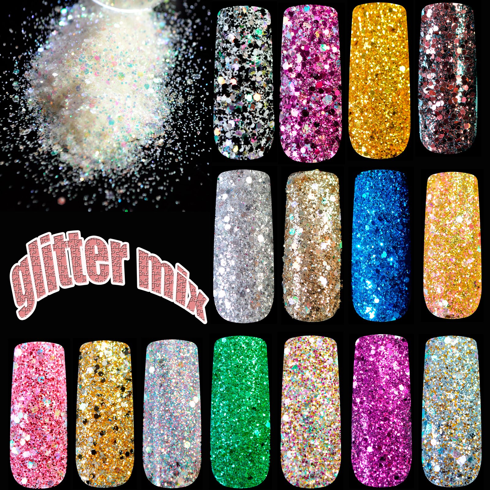 5pcs Random Glitter Nail Art Powder - Cosmetic Craft Decoration, Paillette Dust for Nails, Scrapbooking & Temporary Tattoos | Perfect for DIY Nail Designs, Party Makeup & Creative Crafts
