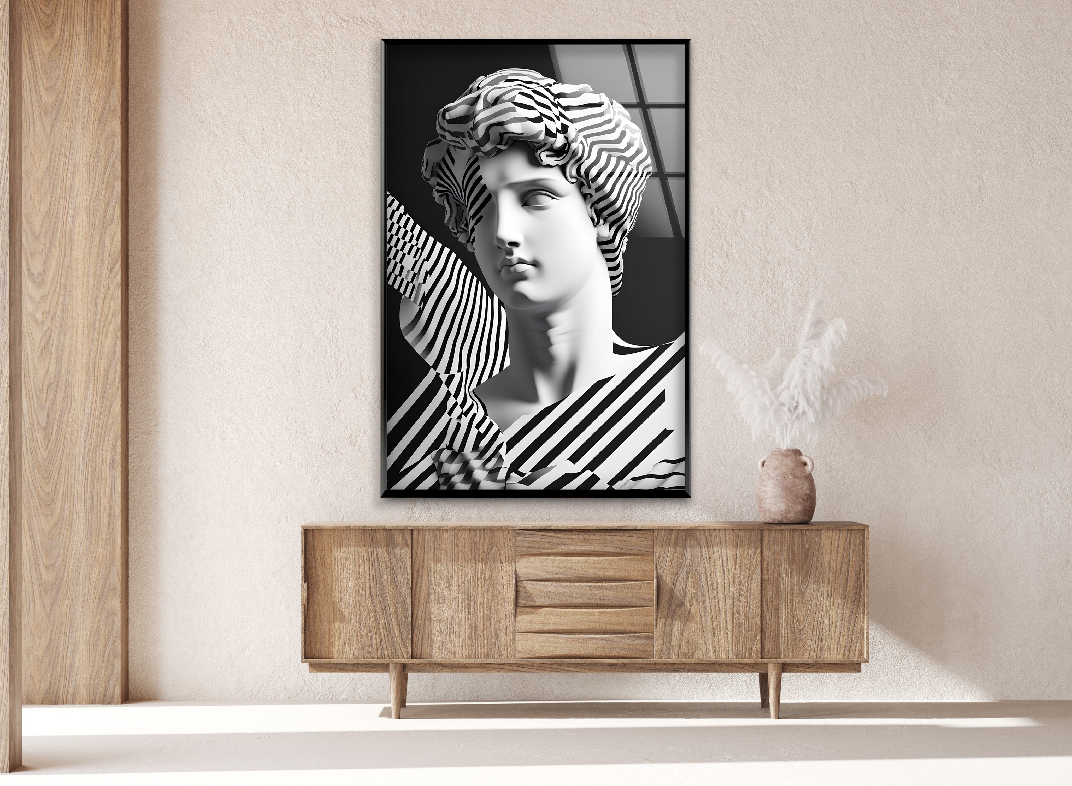Abstract Sculpture Wall Art - Modern Black and White Glass Decor for Living Room, Office & Contemporary Spaces