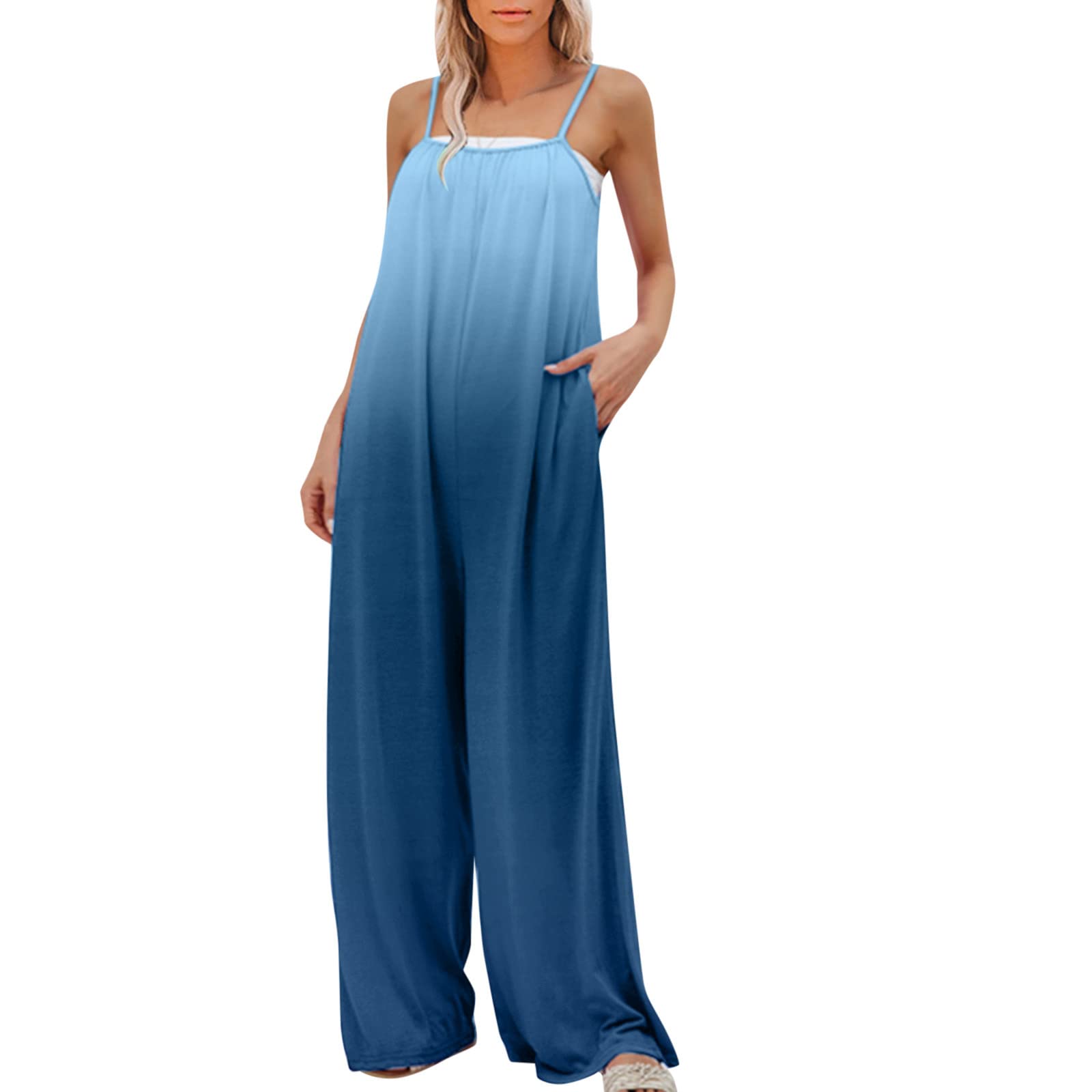 Women's Summer Loose Casual Sleeveless Printed Jumpsuit - Off Shoulder Long Pants Romper for Beach, Vacation & Outdoor Activities