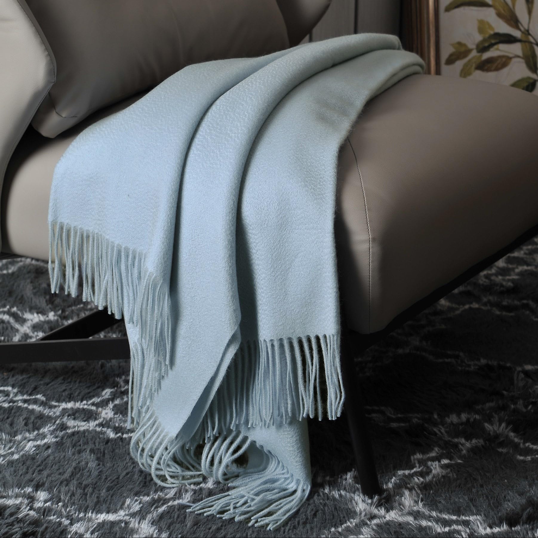 100% Pure Cashmere Throw Blanket - Soft Luxury Blanket for Sofa, Bed & Travel - Classic Baby Blue Design with Gift Box - Perfect for Cozy Nights, Gifts & Home Decor