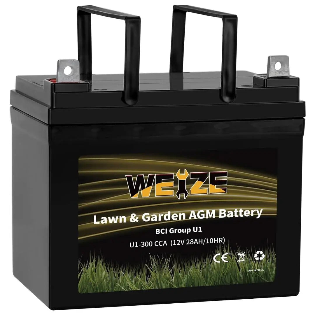 WEIZE AGM 12V 300CCA BCI Group U1 SLA Starting Battery - Compatible with John Deere, Toro, Cub Cadet & Craftsman Lawn Tractors & Mowers | Durable Power for Lawn Care, Gardening & Outdoor Equipment