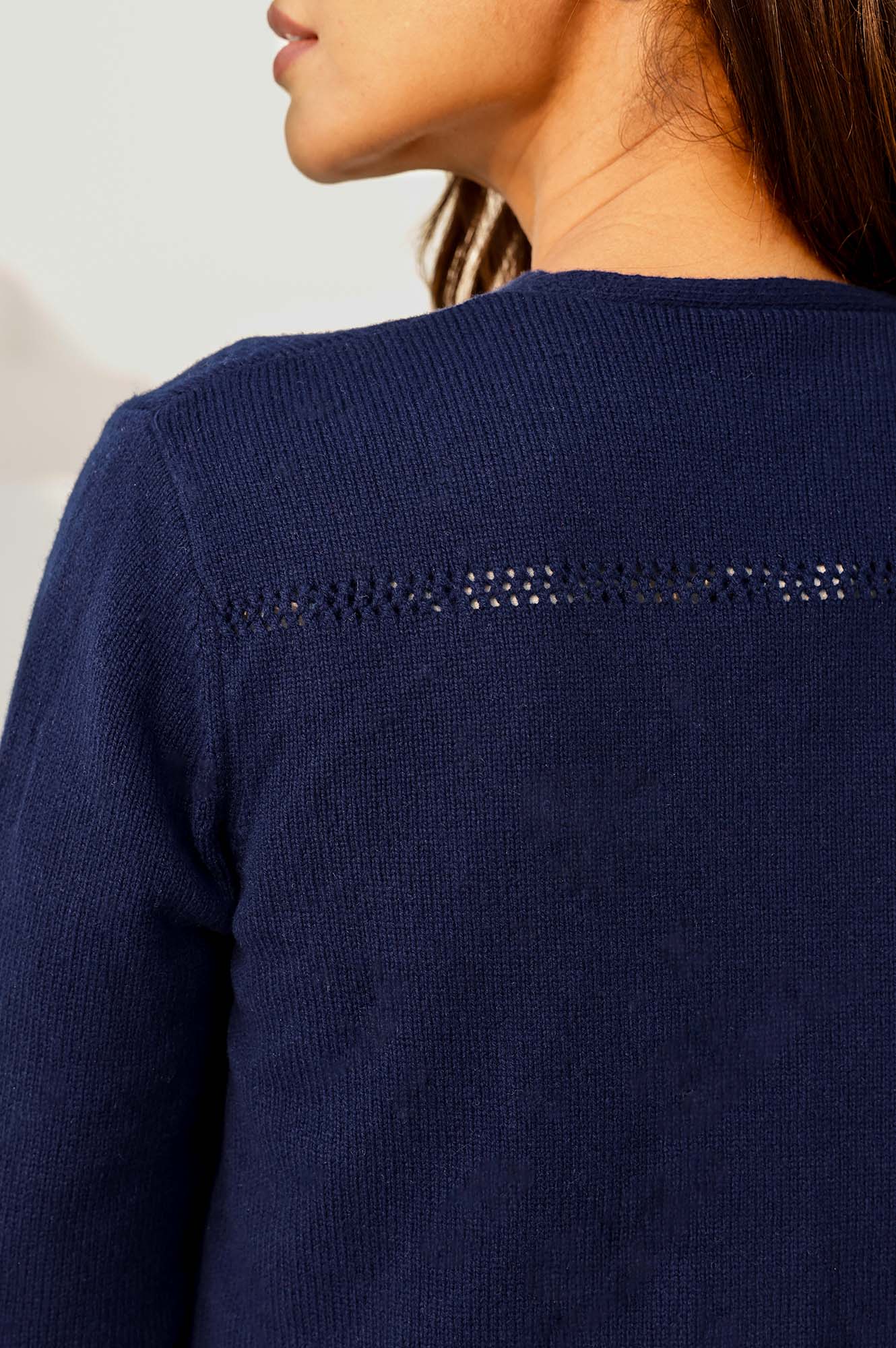 Premium Merino Wool Edge-to-Edge Cardigan for Women - Soft & Warm Navy Blue Sweater - Perfect for Office, Travel & Casual Wear