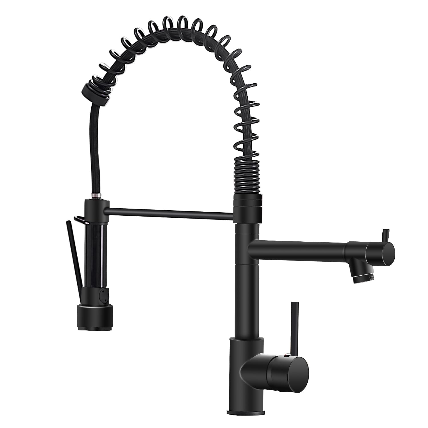 OWOFAN Contemporary Black Stainless Steel Single Handle Kitchen Sink Faucet with Pull Down Sprayer, Dual Outlet Design with Deck Plate for Modern Home Cooking and Cleaning