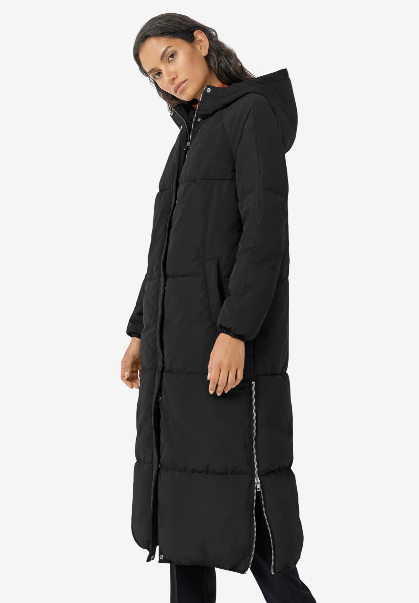 Ellos Women's Plus Size Maxi Side-Zip Puffer Jacket - Warm Winter Coat for Cold Weather, Outdoor Activities & Casual Wear