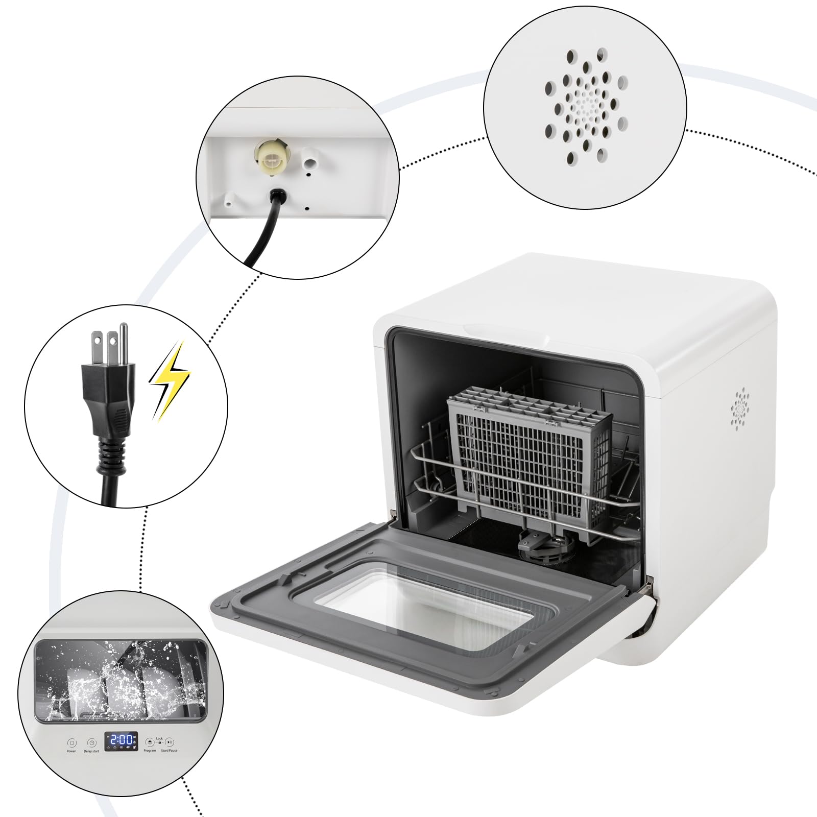 Comfee 120V Portable Countertop Dishwasher - 360° Auto Spray, 785W Air-Cooled Drying, 3-in-1 Mini Washing Machine for Small Kitchens, Apartments, RVs & Camping