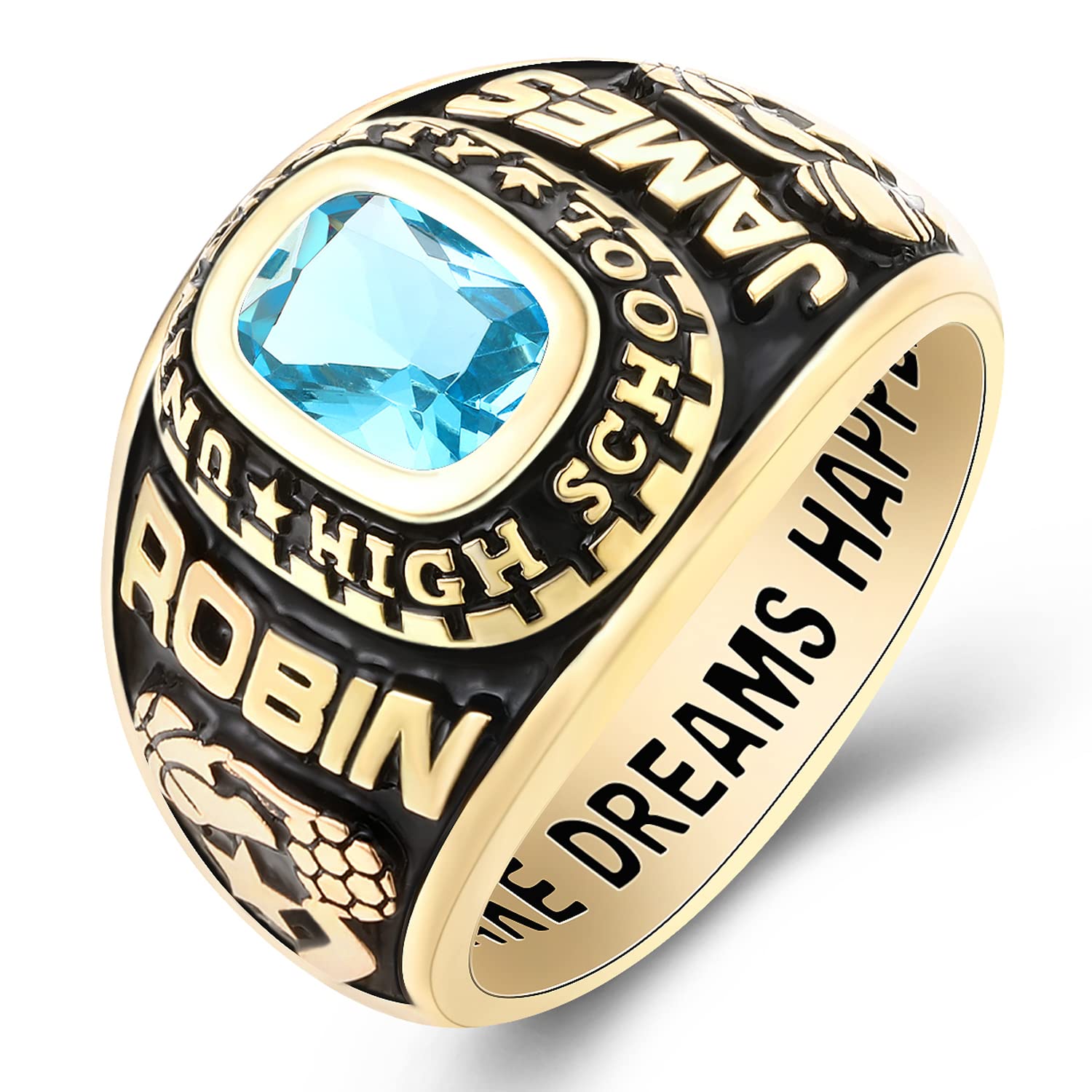 Custom Personalized Sterling Silver Class Rings for Women | High School & Graduation Rings with Cubic Zirconia & Birthstone | Gold Plated Sizes 5-15 | Perfect for 2024 Graduation Gifts, School Spirit & Memorable Keepsakes