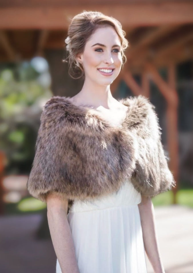 Luxury Brown Fur Wrap Shawl - Soft & Warm Winter Accessory for Women (Serena Brw03) | Perfect for Evening Parties, Weddings & Cold Weather Fashion