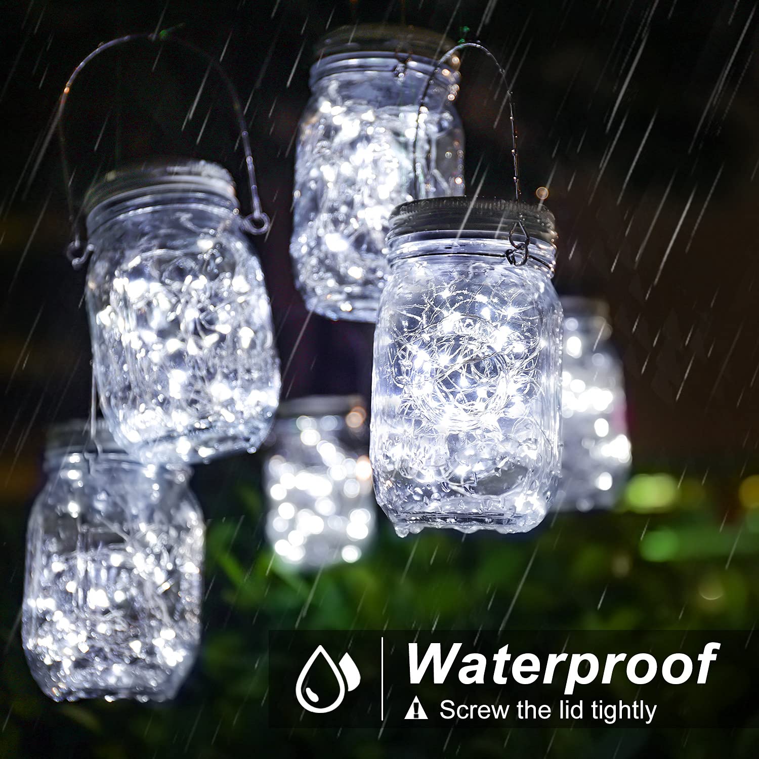 Mlambert 6 Pack Solar Mason Jar Lights - 30 LED Waterproof Hanging Lanterns for Outdoor, Garden, Patio & Yard Decor | Cool White Fairy Lights for Weddings, Parties & Backyard Ambiance