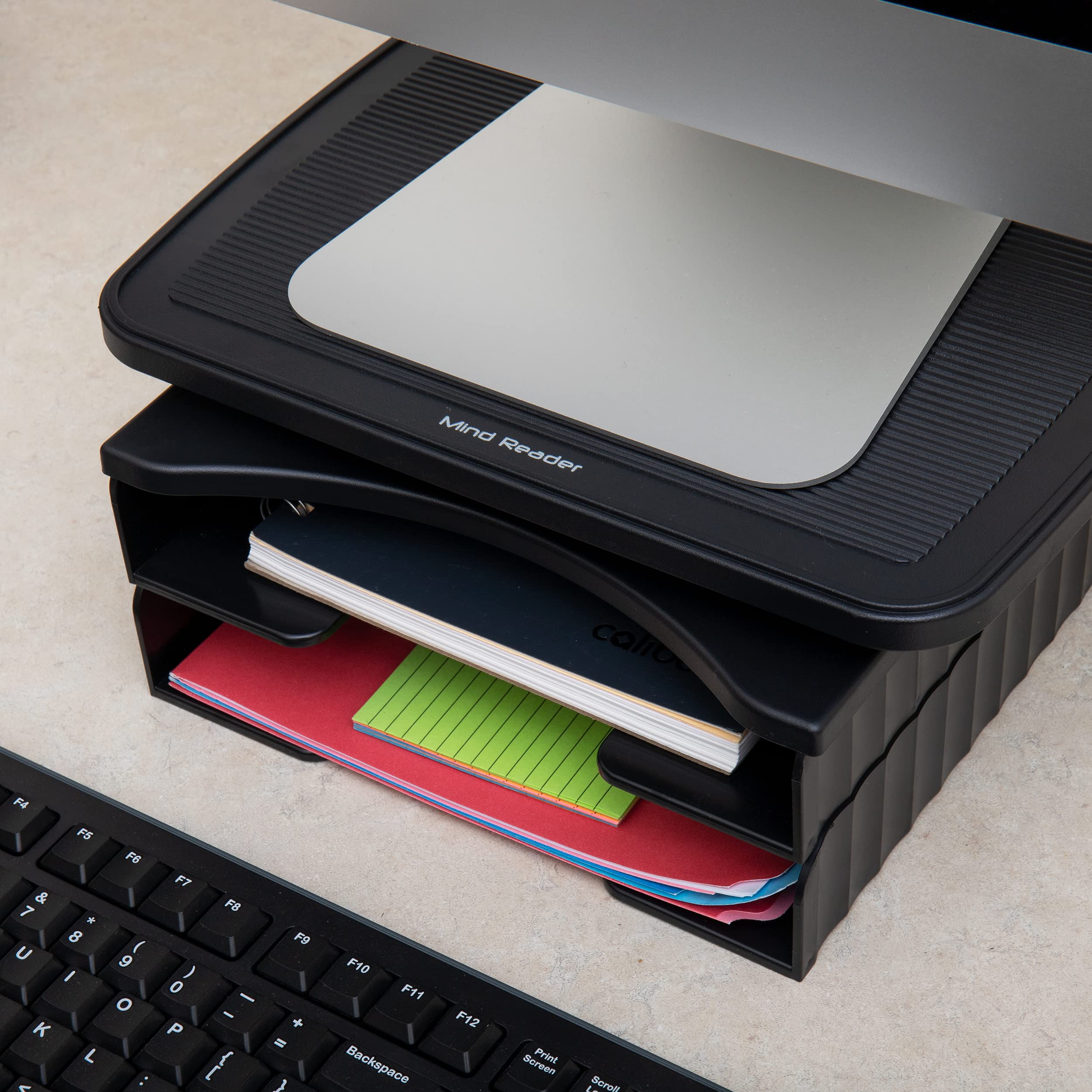 Mind Reader FILSWIV2 360° Swivel 2-Tier File Organizer - Black | Document Holder & Folder Sorter for Office, Home & Classroom | Perfect for Desk Organization & Paper Storage