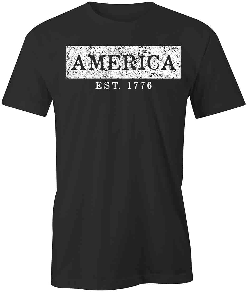 America Est 1776 Patriotic Graphic T-Shirt | Black Cotton Vintage Printed Tee for Men & Women | Perfect for 4th of July, Independence Day & American Pride Events