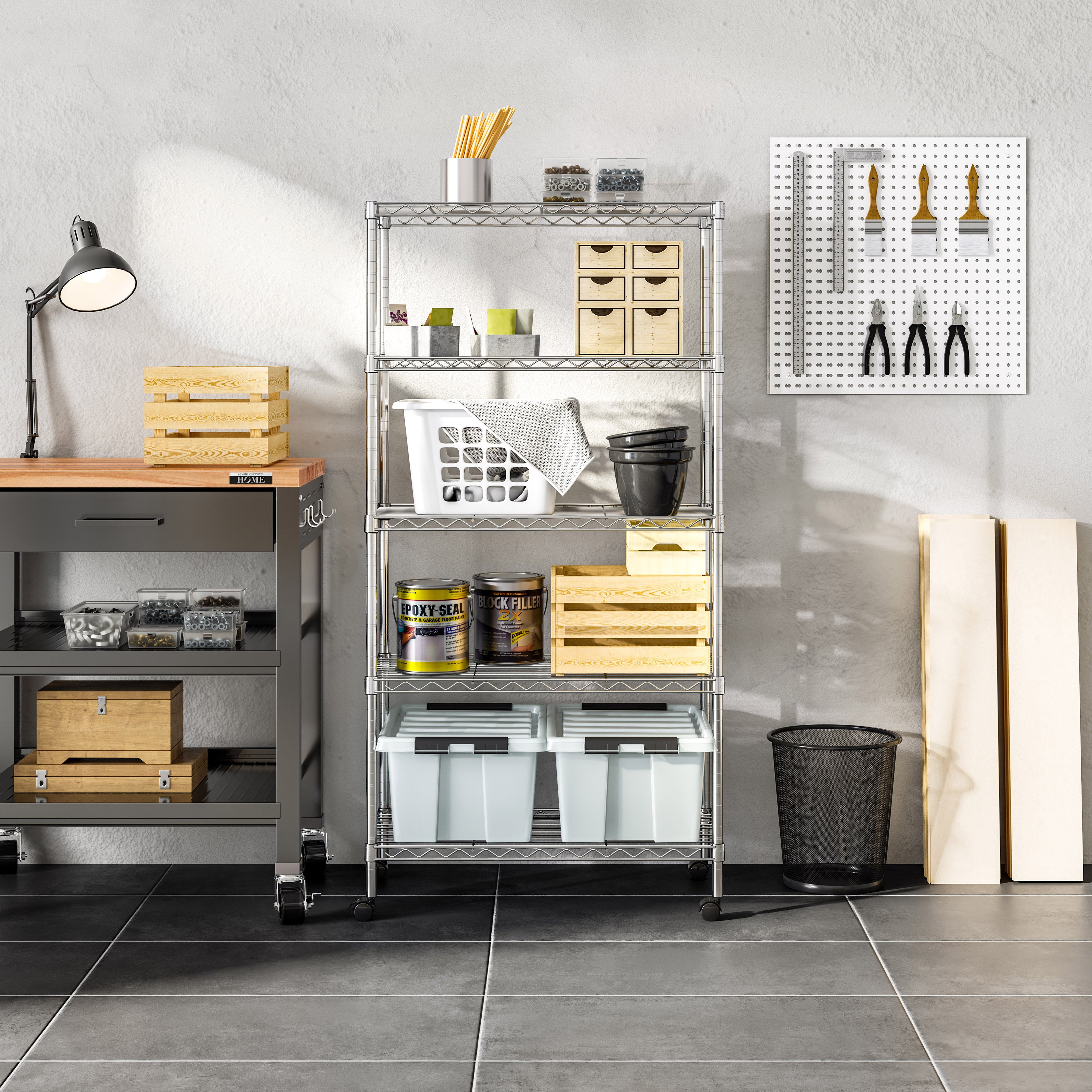 5 Tier Steel Shelving Unit - Heavy Duty Metal Storage Rack for Garage, Warehouse & Home Organization - Perfect for Storing Tools, Books & Supplies