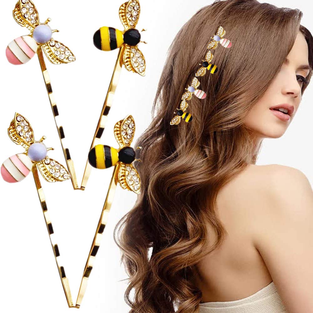 6 Pcs Cute Bee Hair Clips - Decorative Metal Hair Pins for Women & Girls, Curved Hair Grips for Short & Long Hairstyles - Perfect for Daily Wear, Parties & Weddings