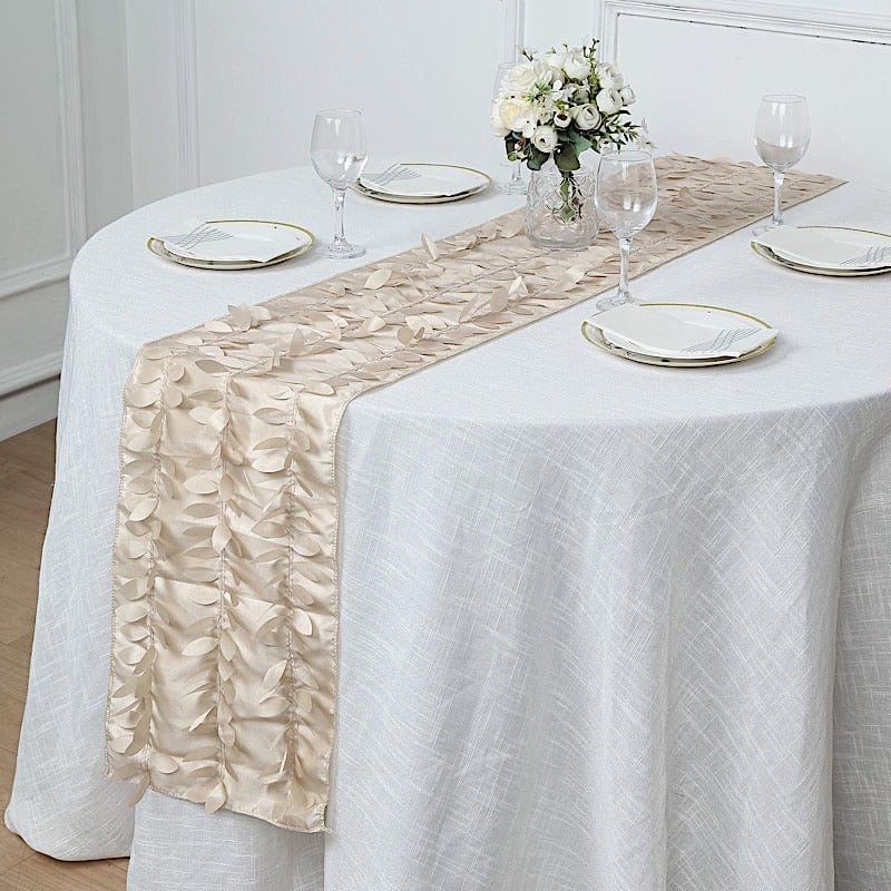 12x108 Inch Elegant Taffeta Table Runner with 3D Leaves & Petals Design - Perfect for Wedding, Party, and Holiday Dining Table Decorations