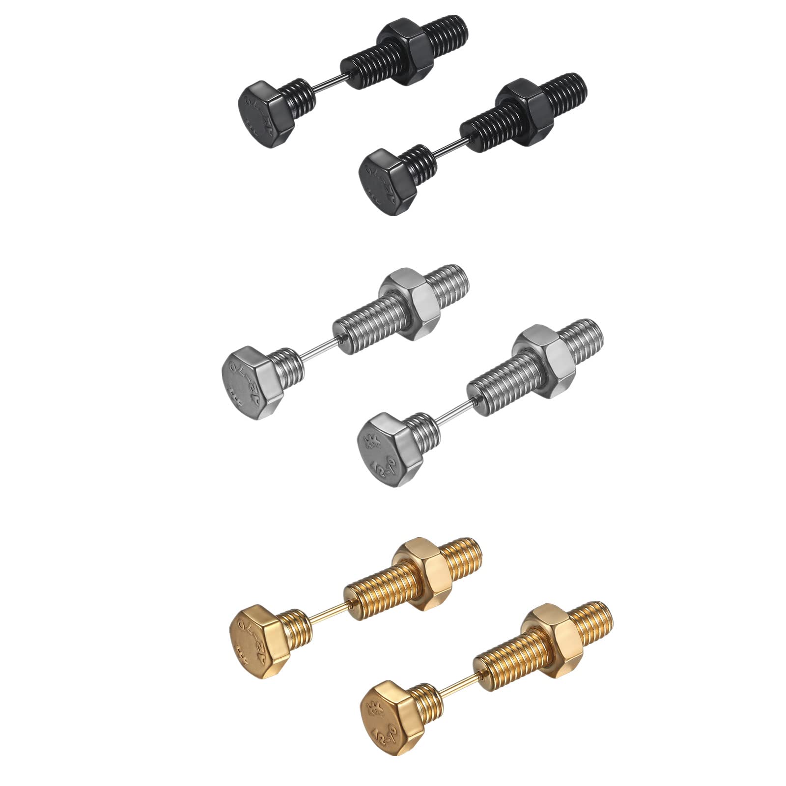 2 Pairs Stainless Steel Punk Spike Screw Bolt Ear Studs - Body Piercing Jewelry for Men & Women (Gift Box Included) - Perfect for Goth, Rock, and Alternative Fashion Styles