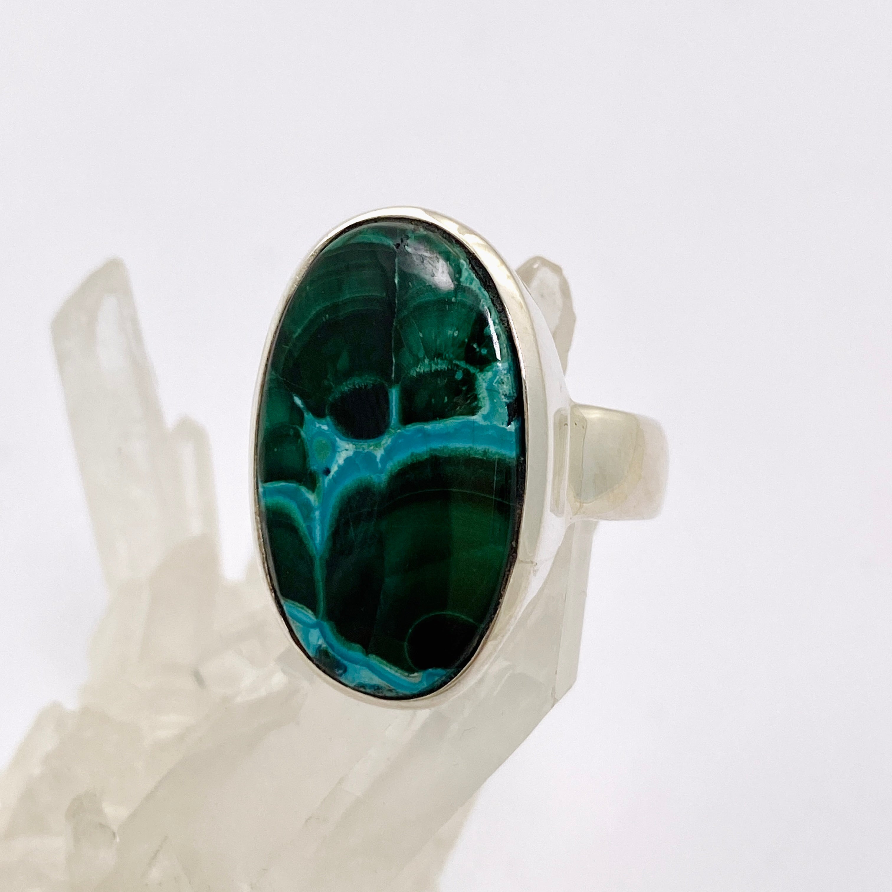 Natural Malachite and Chrysocolla Oval Cabochon Ring - Size 10.5 - Handmade Gemstone Jewelry PRGJ874 | Perfect for Boho Fashion, Spiritual Healing & Gift Giving