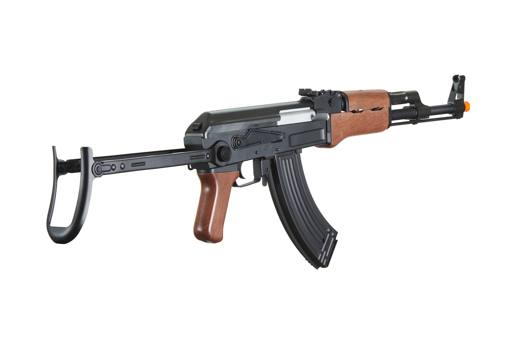Lancer Tactical AK47 AEG Airsoft Rifle - Full Metal High FPS Electric Gun with Folding Stock, 600 Round Magazine, Battery & Charger Included (Black/Faux Wood) - Perfect for Milsim, Airsoft Battles & Tactical Training