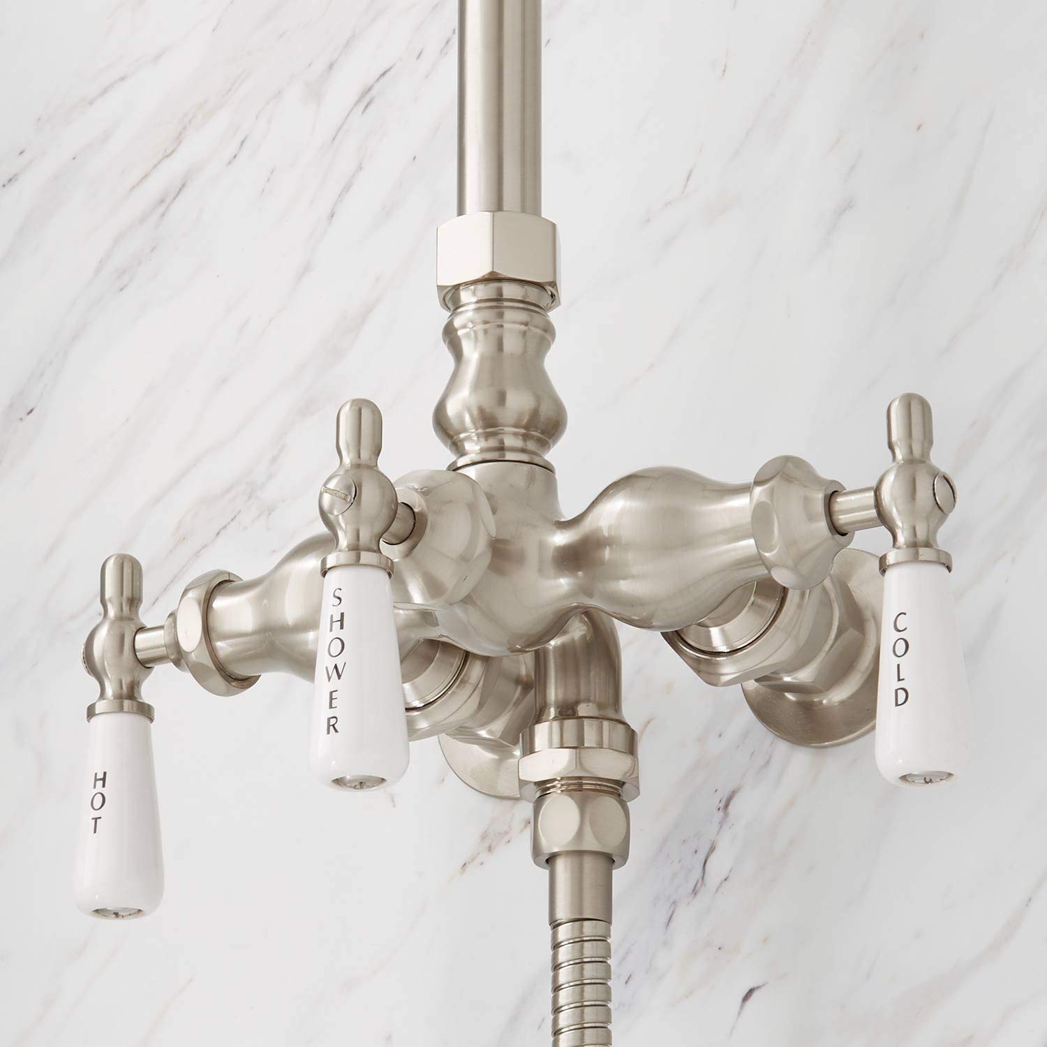 Signature Hardware 304382 Exposed Shower System with Rainfall Shower Head & Handheld Spray - Chrome Finish for Modern Bathroom & Spa Experience