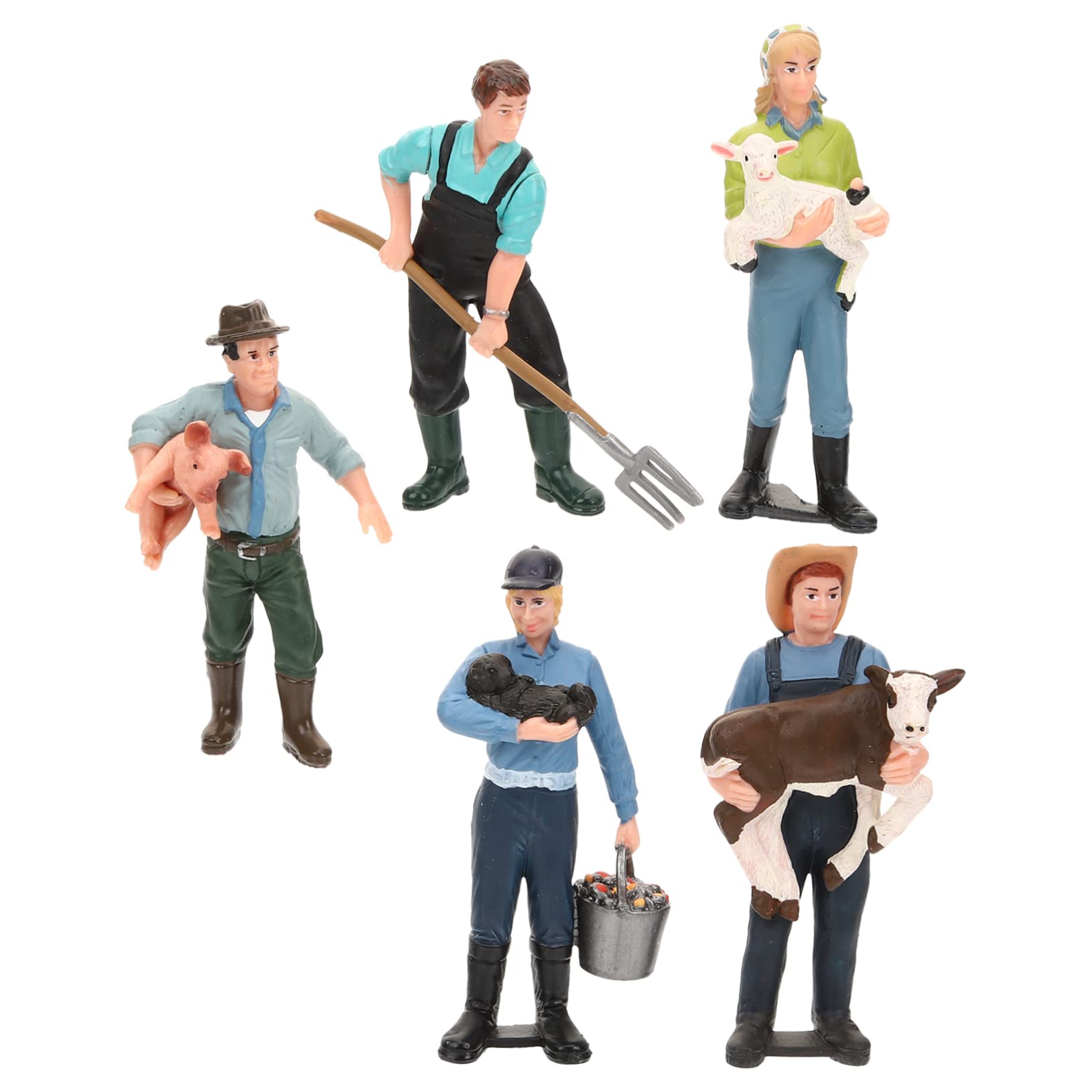 Vaguelly 5pcs Farm Animal Toy Set - Realistic Miniature Farmhouse Playset with Farmer Figures - Perfect for Kids Role Play, Sand Table Activities & Educational Learning - Great Gift for Children Ages 3+