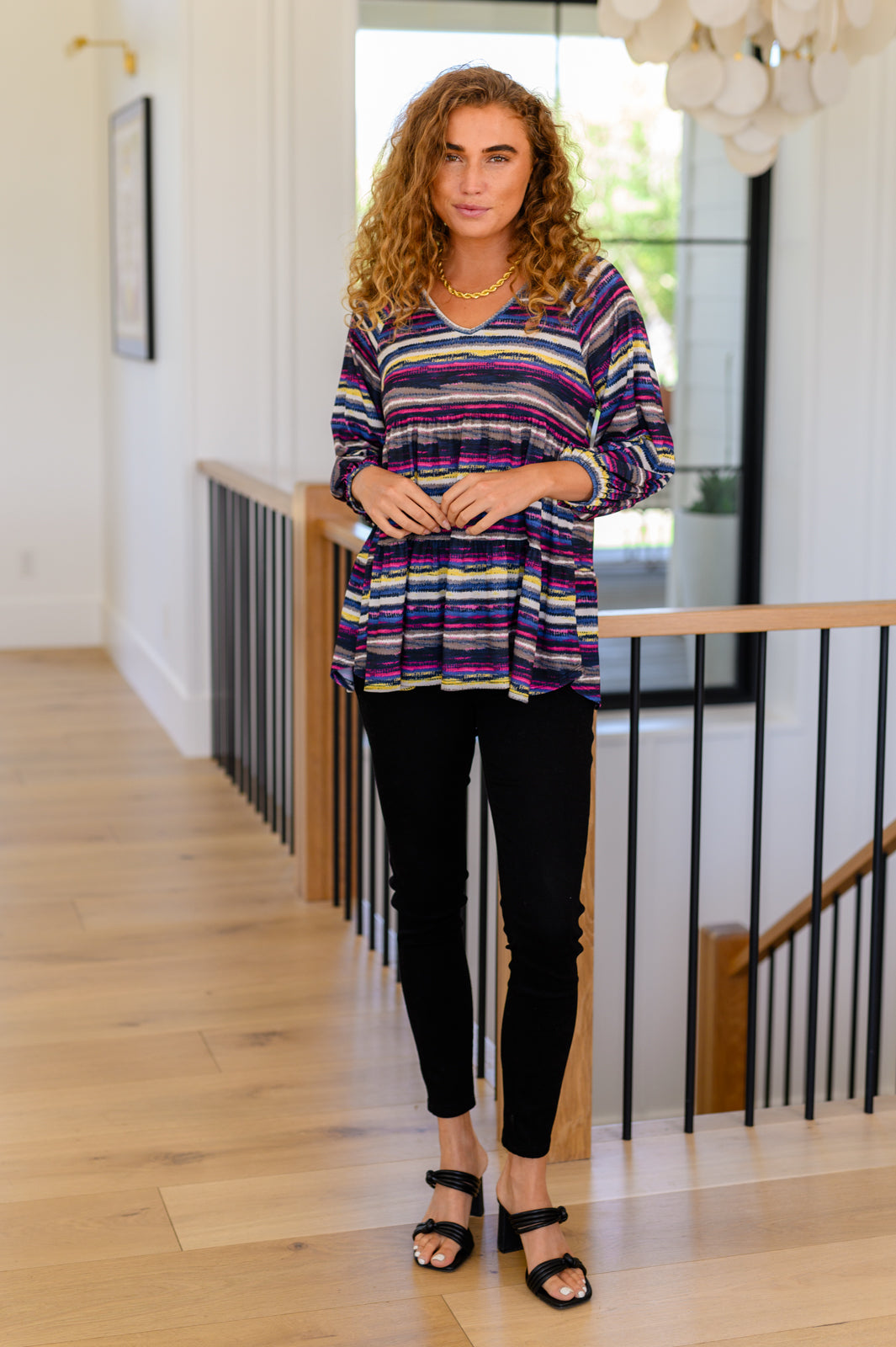 Circle Back Striped V Neck Top - Women's Casual Short Sleeve Blouse for Summer | Perfect for Office Wear, Date Night & Weekend Outfits