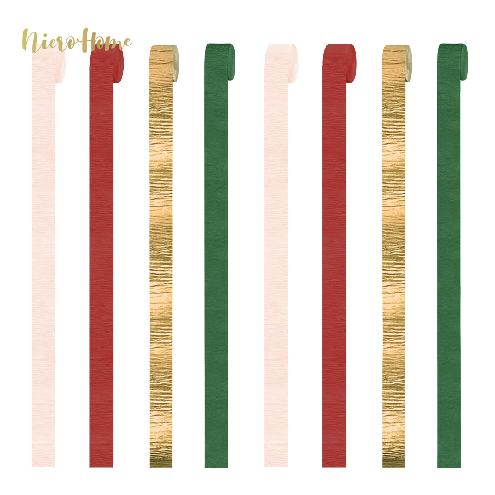 Premium Christmas Party Decorations - 8 Rolls Crepe Paper Streamers in Sage Green, Pink, Berry Red & Gold | Perfect for Xmas, Weddings, Bridal Showers, Birthdays & Winter Celebrations | Festive Home & Family Party Decorations