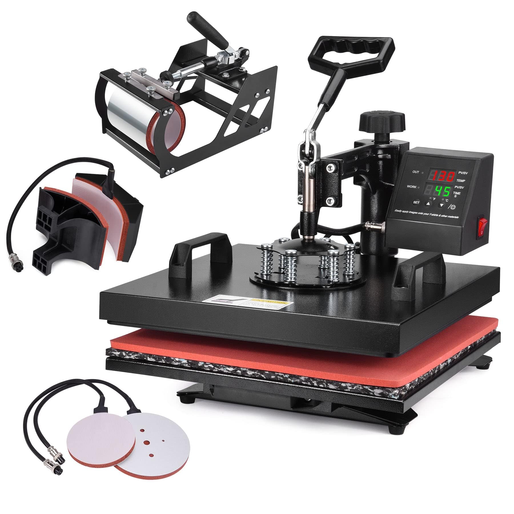 Slendor 15x15 Inch 5-in-1 Digital Heat Press Machine with 360° Swing Away - Multifunction T-Shirt, Mug, Hat & Plate Heat Transfer Sublimation Combo for DIY Crafts & Small Business Printing