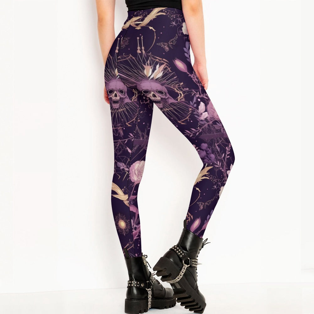 Gothic Purple Leggings for Women - High Waisted Stretchy Yoga Pants - Comfortable Workout Leggings for Running, Gym, and Casual Wear