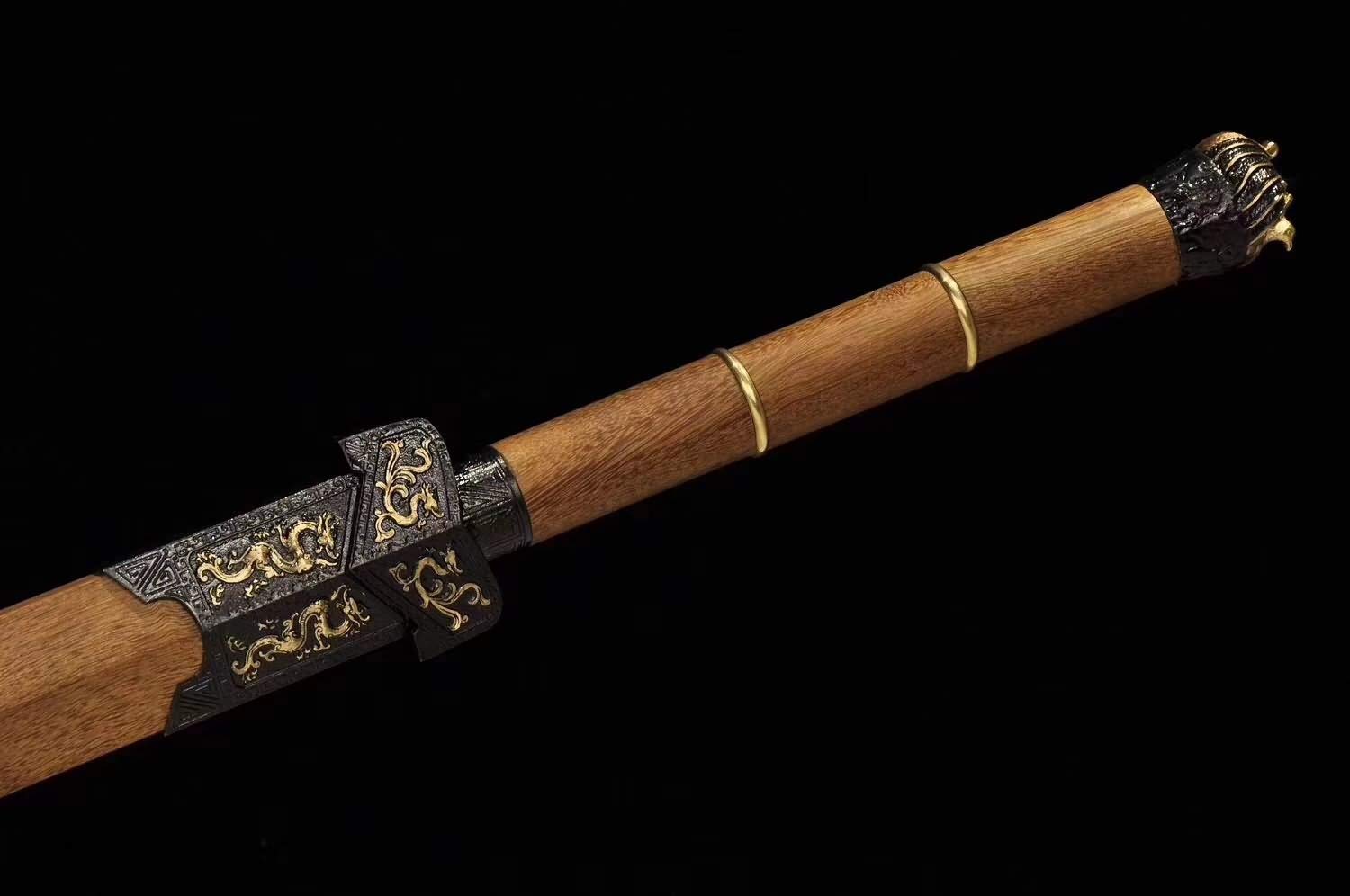 Handmade Chinese Han Jian Sword - Battle Ready Forged Damascus Steel Blade with Brass & Rosewood Scabbard | Martial Arts Training, Historical Reenactment, Home Decor & Collection Display