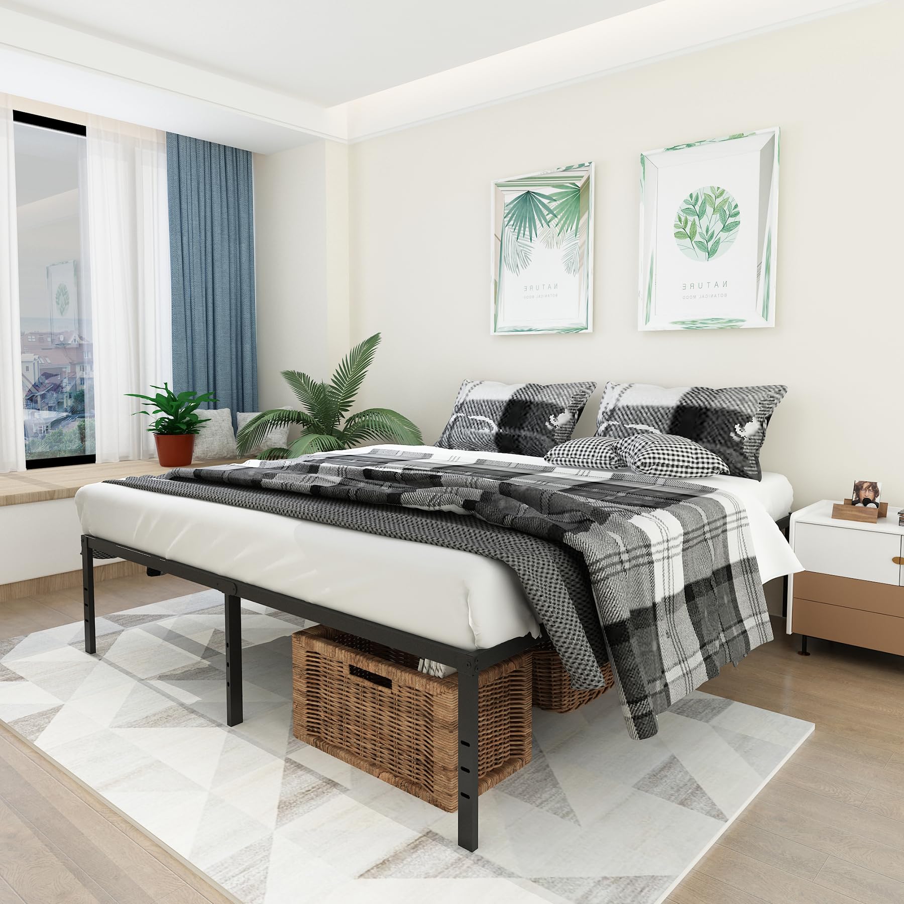 14 Inch Heavy Duty Queen Bed Frame - Sturdy Metal Platform with Steel Slat Support, No Box Spring Needed, Easy Assembly & Noise Free - Perfect for Master Bedrooms, Guest Rooms & Apartments