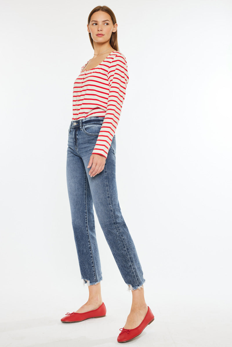 Kathrine Essentials High Rise Slim Straight Leg Jeans for Women - Stretchy Denim Pants with Comfort Fit - Perfect for Casual Wear, Office & Everyday Outfits