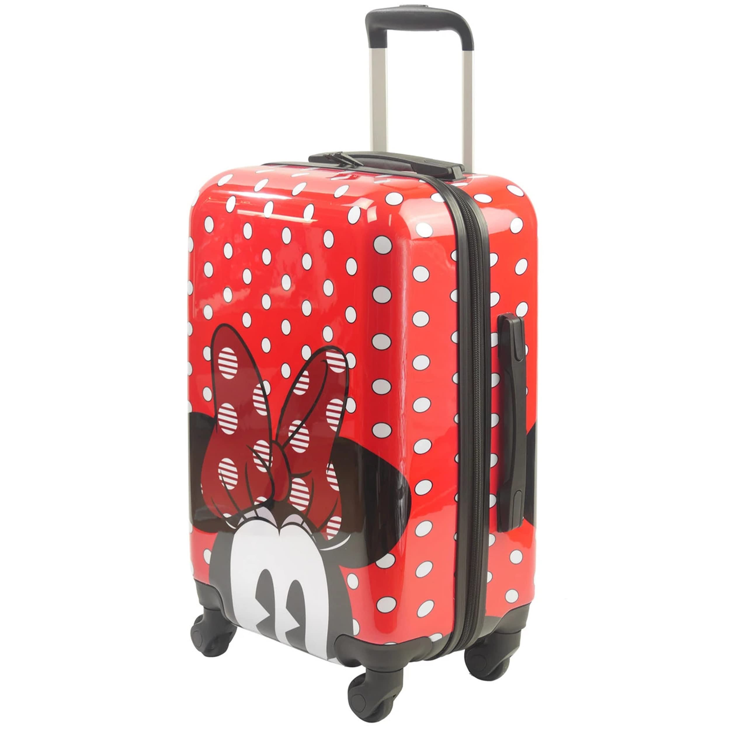 Disney Minnie Mouse 21 Inch Rolling Luggage - Polka Dot Hardshell Carry On Suitcase with Wheels, Red - Perfect for Travel, Vacations & Disney Theme Park Trips