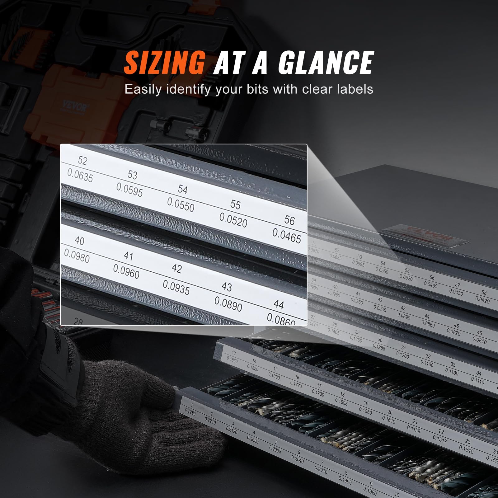 VEVOR 5-Drawer Stackable Drill Bit Organizer Cabinet - Holds #1 to #60 Steel Drill Bits with Labeled Compartments | Perfect for Workshop, Garage & Professional Tool Storage Organization