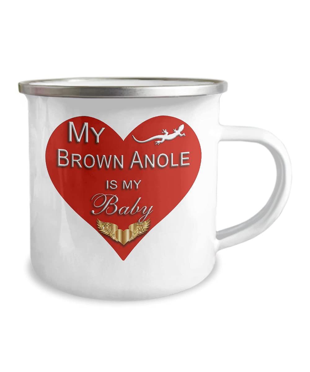 Brown Anole Lizard Pet Accessories - 12oz Enameled Stainless Steel Coffee Mug for Reptile Owners - Perfect Gift for Mom & Dad Who Love Their Pet - Great for Hot Tea, Coffee or Chocolate Drinks at Home or Office
