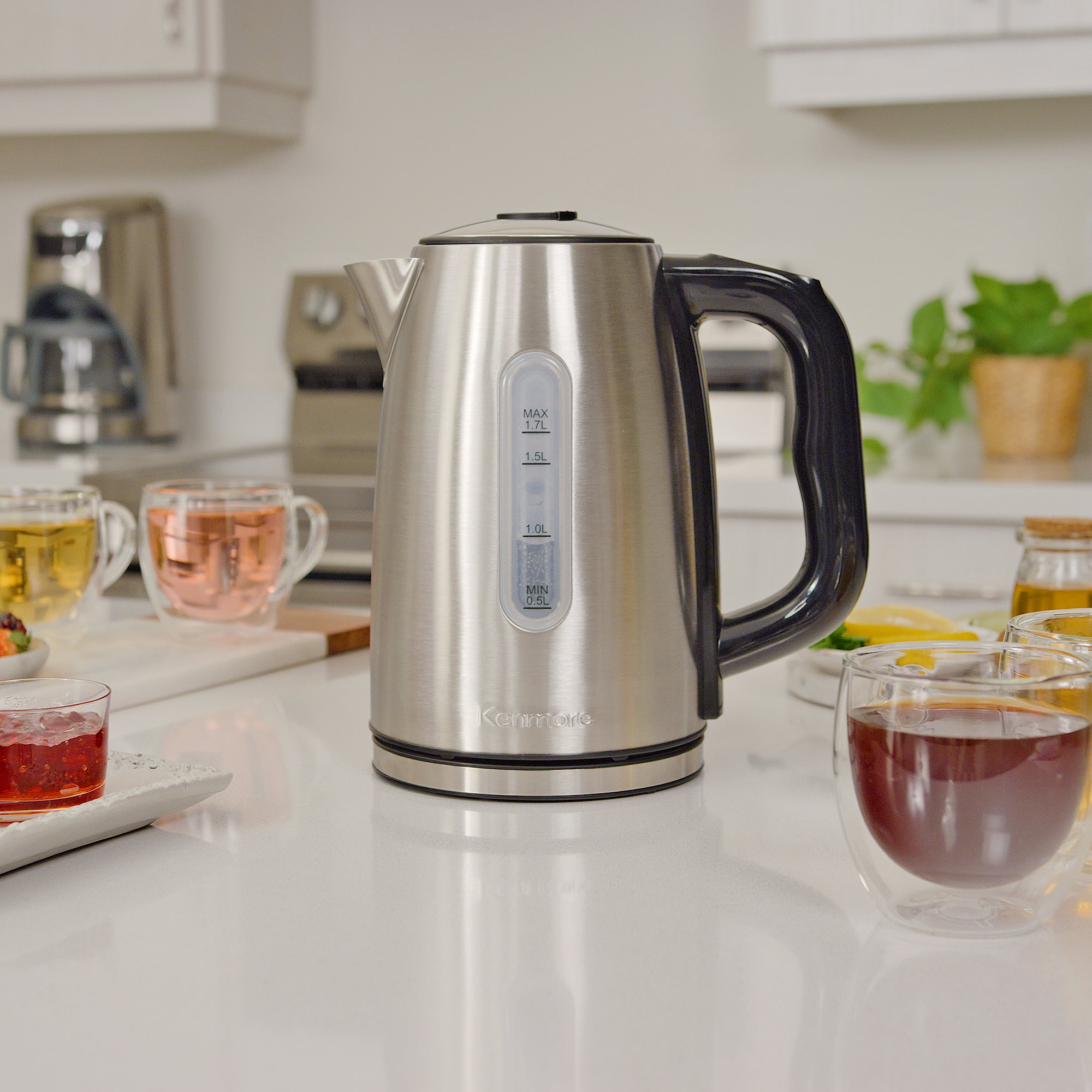 Kenmore 1.7L Cordless Electric Kettle with 6 Temperature Presets - Stainless Steel Tea Kettle with LED Light, Auto Shut Off, Keep Warm & Boil Dry Protection - Perfect for Home, Office & Tea Lovers (Silver)
