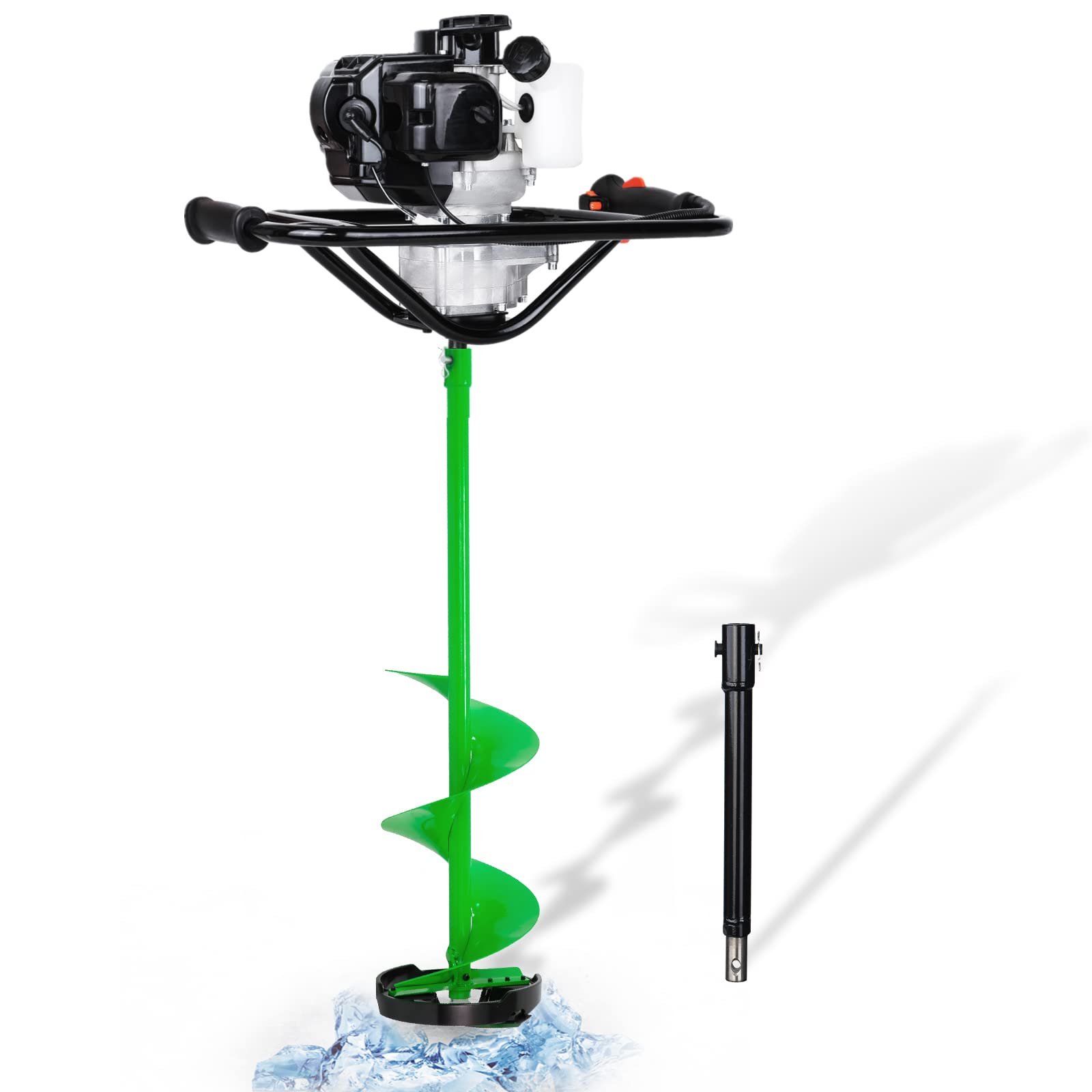 DC HOUSE Gas Powered Ice Fishing Auger Kit - 52cc/63cc/72cc High Performance Ice Drill for Fast Hole Drilling in Winter & Spring - Perfect for Ice Fishing, Hunting, and Outdoor Adventures in Cold Weather