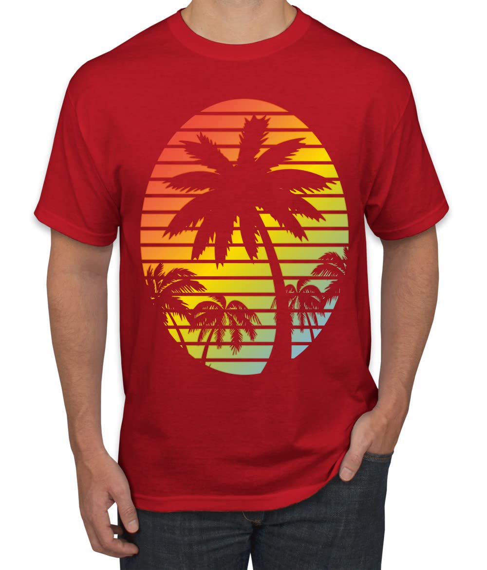 Tropical Palm Trees Sunset Graphic T-Shirt for Men - Cool Beach Style Casual Tee with Vintage Silhouette Design - Perfect for Summer Vacations, Beach Parties & Tropical Getaways