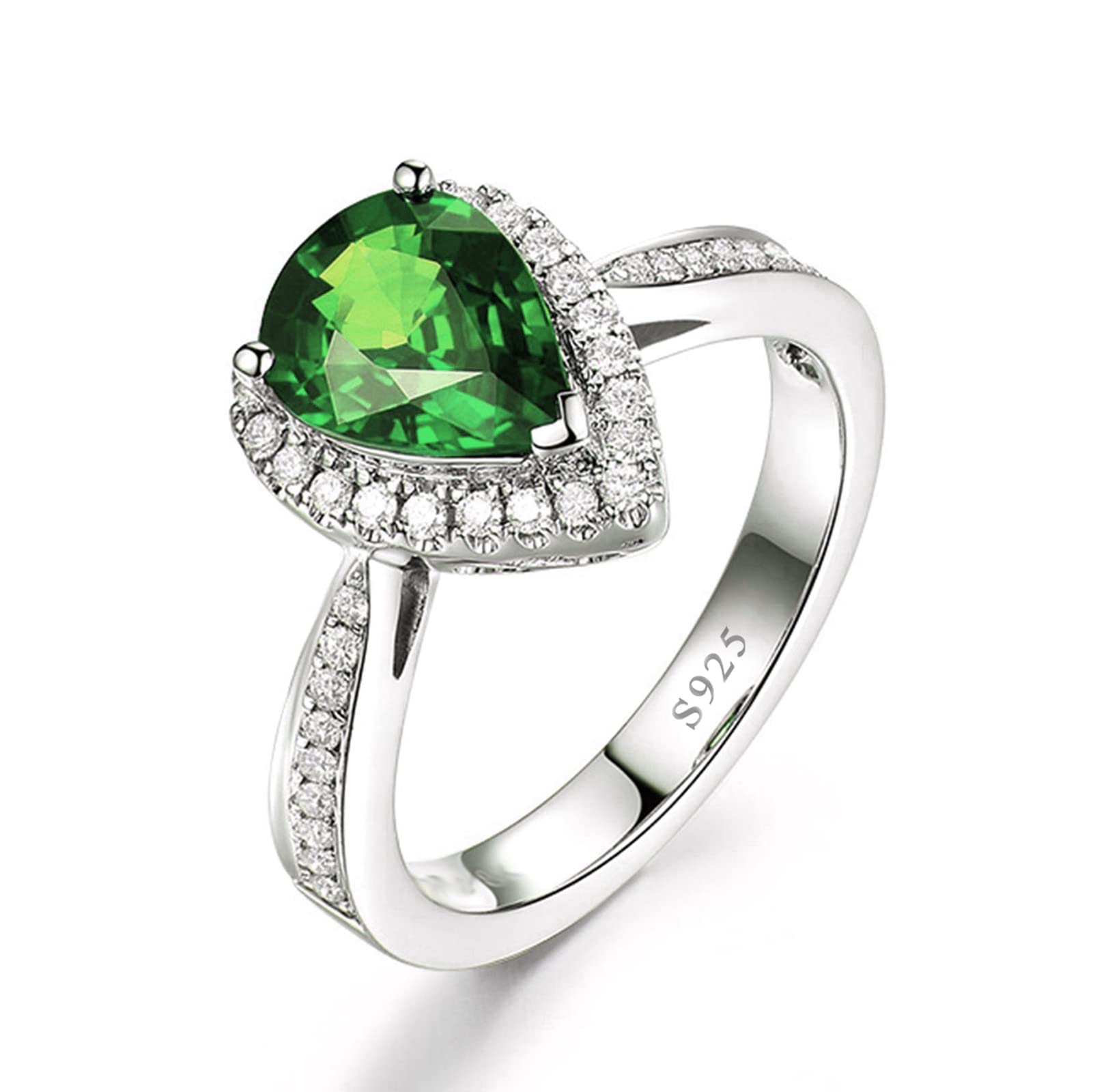 Gualiy 925 Sterling Silver Promise Ring for Women - Green Teardrop Cubic Zirconia Engagement Ring, Size 4-11 | Perfect for Anniversaries, Valentine's Day & Romantic Gifts