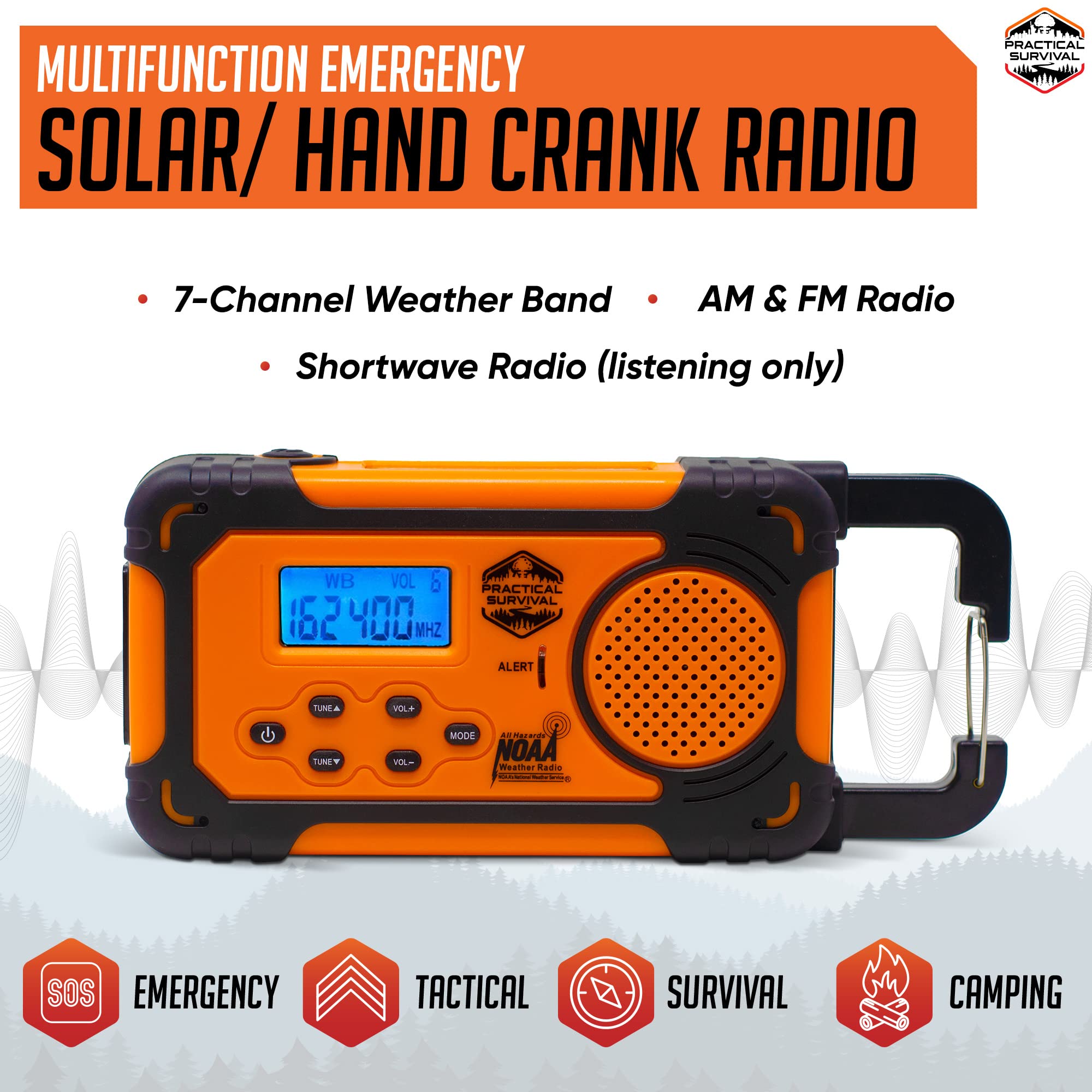 Emergency NOAA Weather Radio with AM/FM & Shortwave - Solar/Crank/Battery Powered, Portable Power Bank, Flashlight & Charger - Perfect for Camping, Hiking & Emergency Preparedness