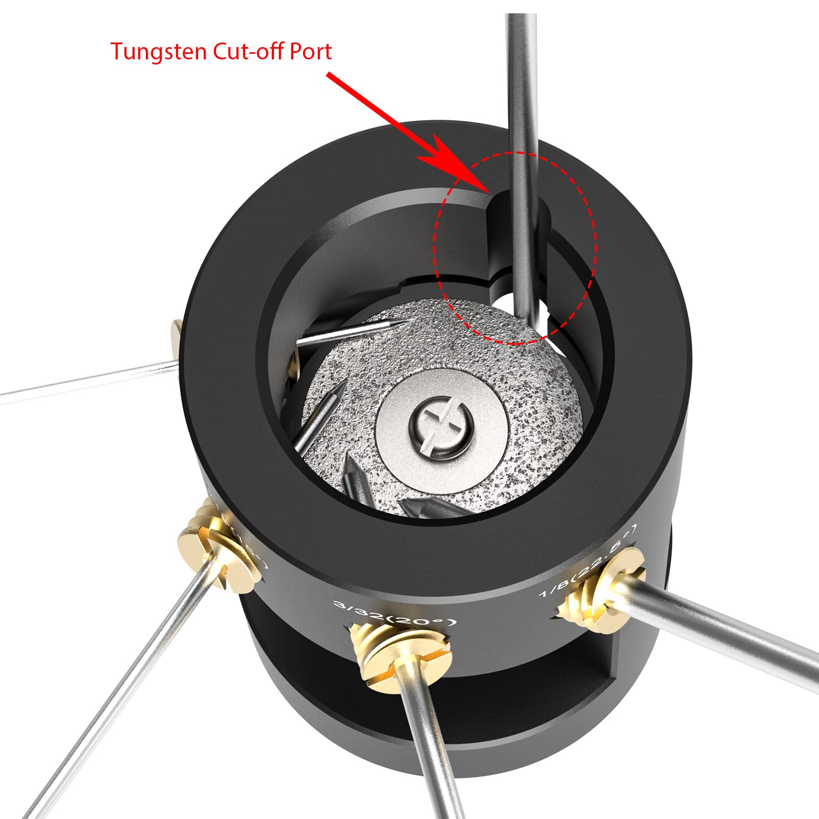 Premium TIG Welding Tungsten Electrode Sharpener - 3 Mirror Aluminum Grinder with Cut-Off Slot, Multi-Angle Adjustments, 4 Copper Screw Holes | Includes 2 CNC Mandrels & 5 Diamond Wheels (25mm) | Perfect for Professional Welding, Metal Fabrication & DIY Projects