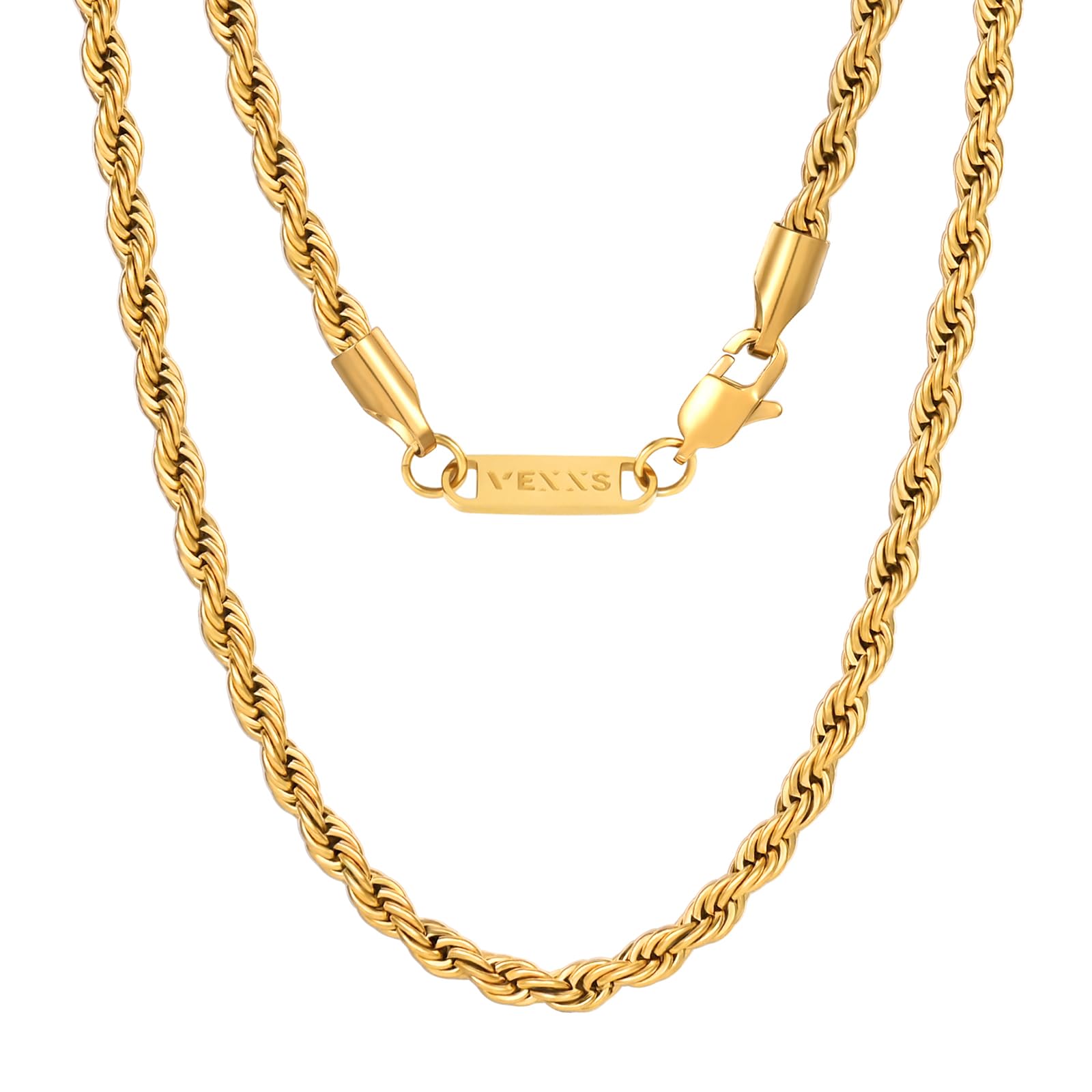 18K Real Gold Plated Rope Chain Necklace for Men - 3mm & 5mm Miami Cuban Link Chain - Durable & No Color Fading - Perfect for Casual Wear, Gifts & Special Occasions