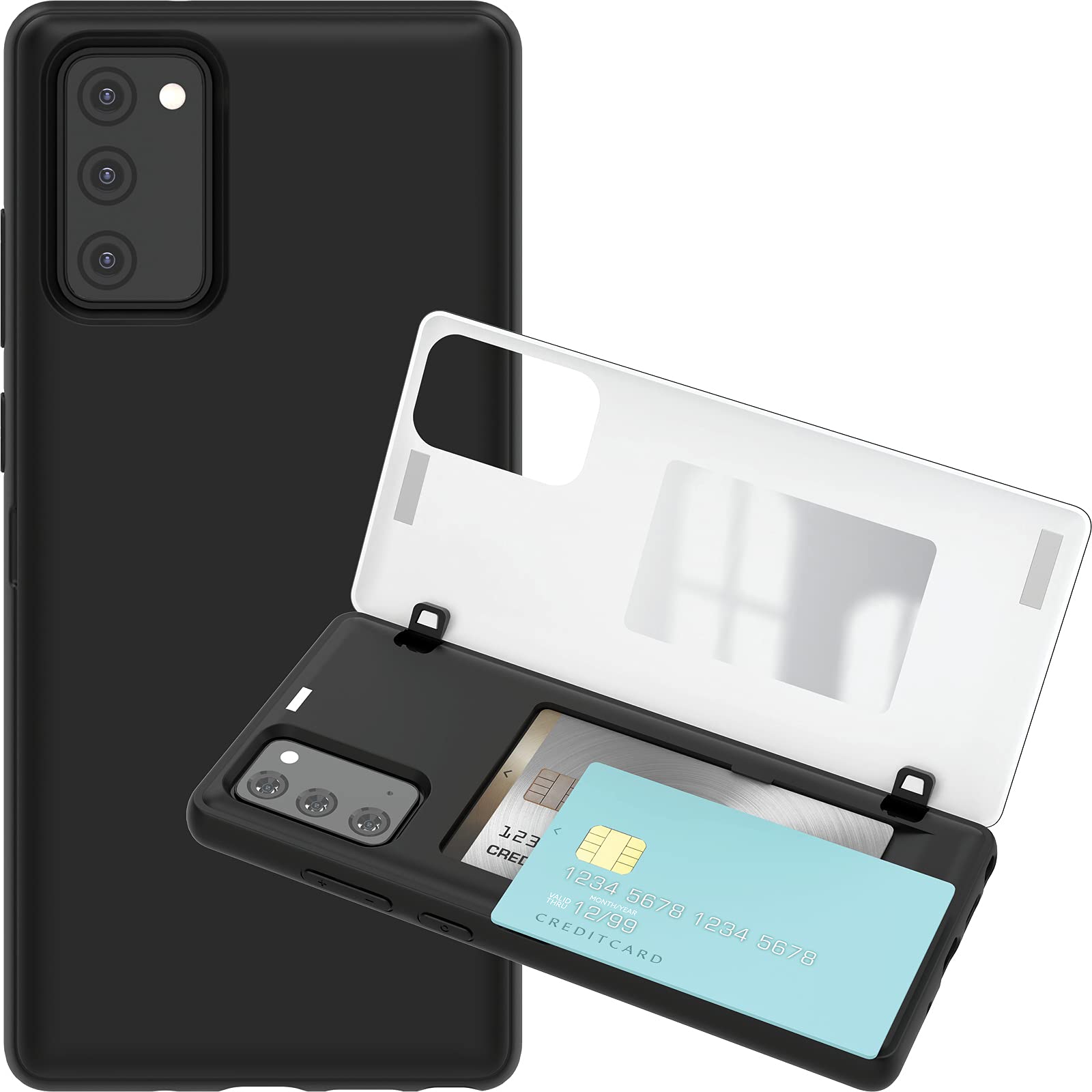 JUST4YOU Galaxy Note 20 Wallet Case with Card Holder & Hidden Mirror - Magnetic Closure Protective Cover (Black) - Perfect for Business, Travel & Everyday Use