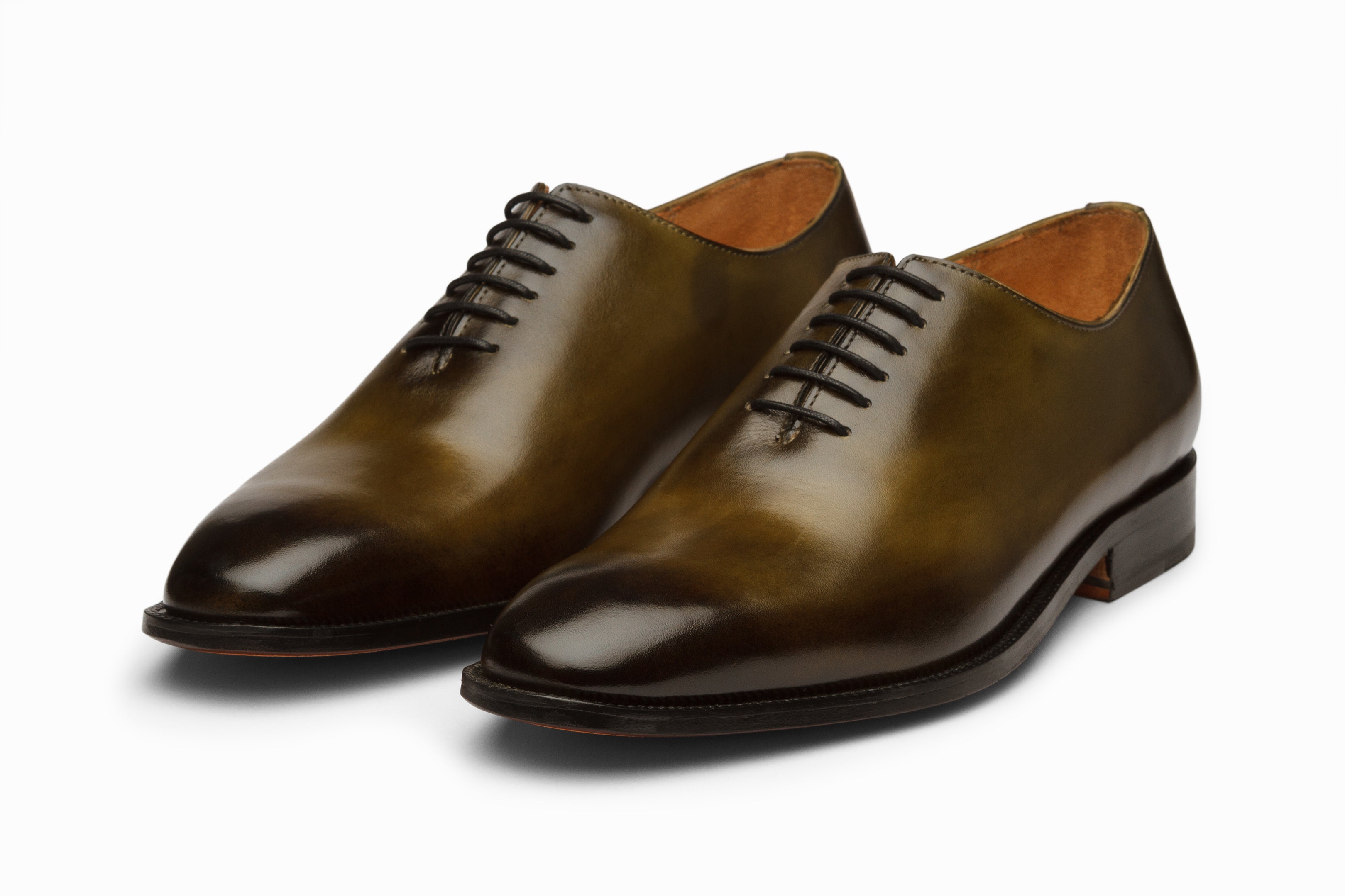 Premium Wholecut Oxford Dress Shoes for Men - Olive & Black Patina Finish - Formal Business & Wedding Attire