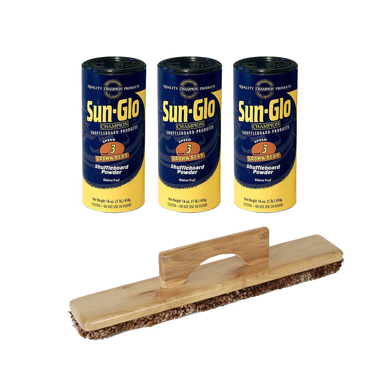 Sun-Glo #3 Brown Bear Wax 3-Pack with Shuffleboard Sweep – Premium Shuffleboard Maintenance Kit for Smooth Gameplay