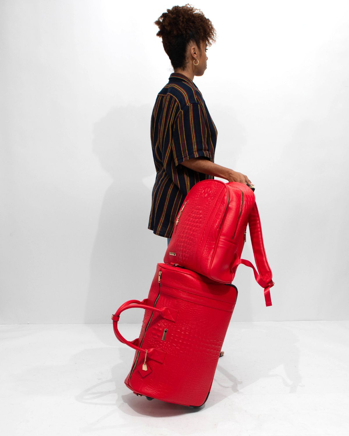 **Apollo 2-in-1 Backpack & Rolling Duffle Bag Set - Red | Lightweight Travel Luggage for Gym, Work & Weekend Trips**