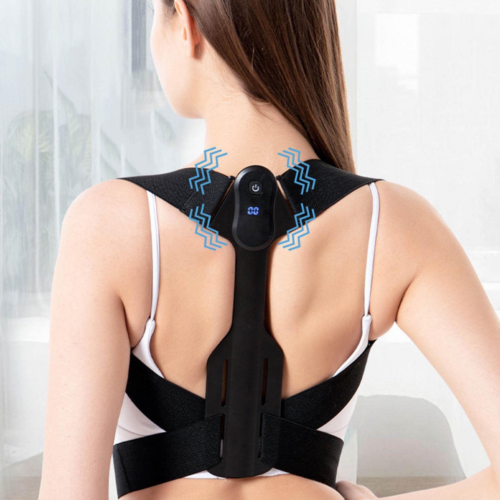 Smart Posture Corrector for Women & Men - Adjustable Back Shoulder Support Brace with Intelligent Vibration Alerts & LED Display - Breathable Posture Trainer for Office, Gaming, Driving - 2022 Upgraded Posture Corrector (Black)