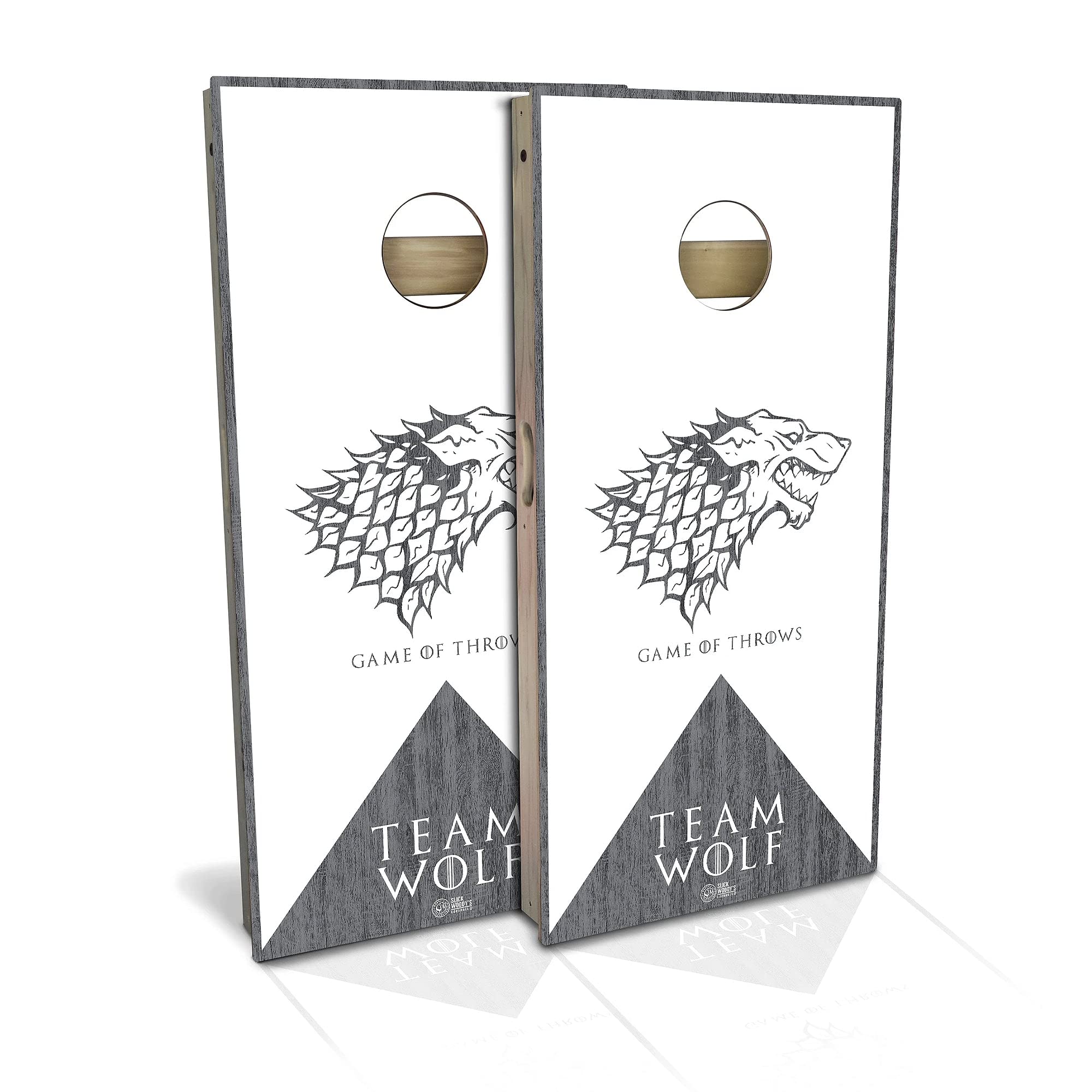 Skip's Garage Game of Throws Team Wolf Cornhole Board Set - Regulation Size Bean Bag Toss Game with 2 Boards & 8 Bags | Perfect for Tailgating, Backyard BBQs & Outdoor Parties