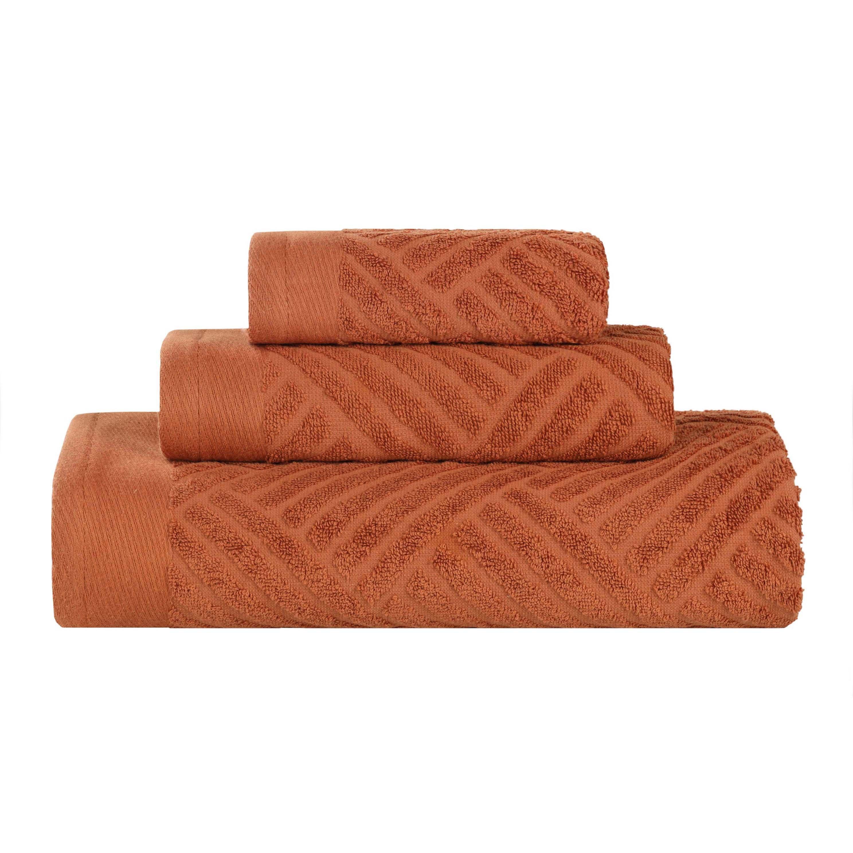 Premium Basketweave Jacquard Egyptian Cotton Towel Set - 3 Piece Plush Bath Towels for Spa, Bathroom & Luxury Home Decor - Medium Weight, Ultra Soft & Absorbent