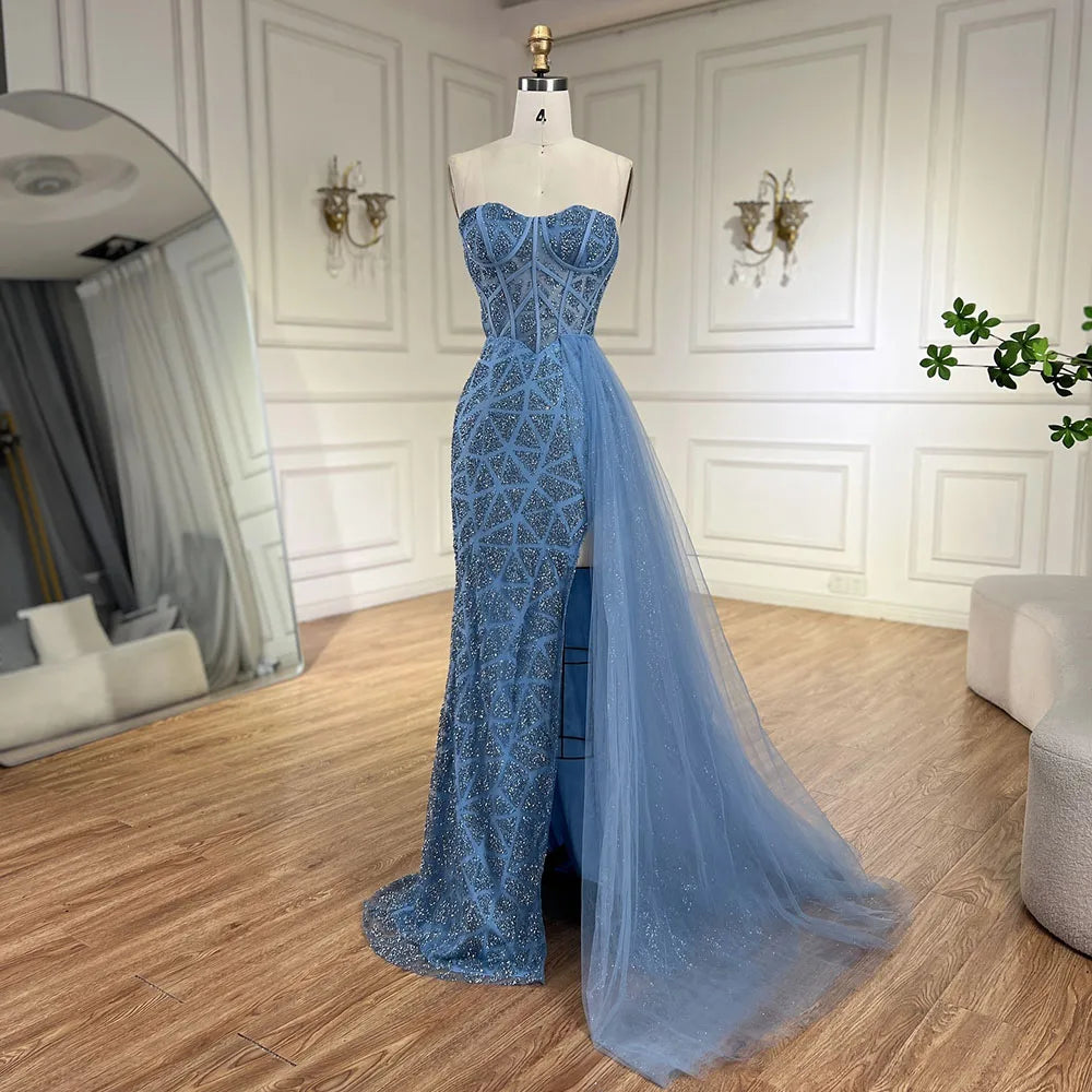 Serene Hill Arabic Turquoise High Split Mermaid Beaded Luxury Evening Gown for Women - Elegant Wedding Party Dress 2025 LA72610 | Perfect for Formal Events, Red Carpet & Special Occasions