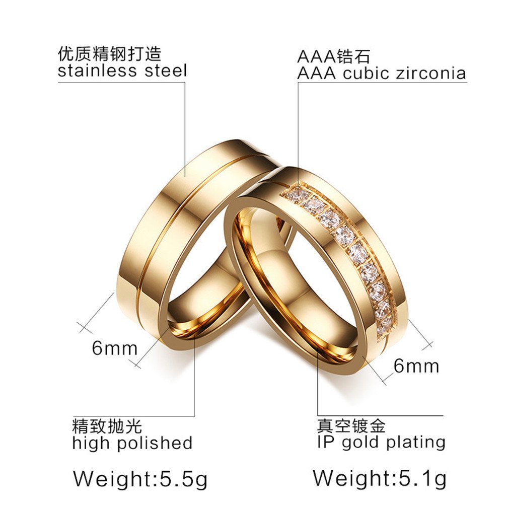 High Polished Titanium Cubic Zirconia Engagement Rings & Wedding Bands - 6mm Gold, Silver, Rose Gold - Perfect for Proposals, Anniversaries & Bridal Jewelry